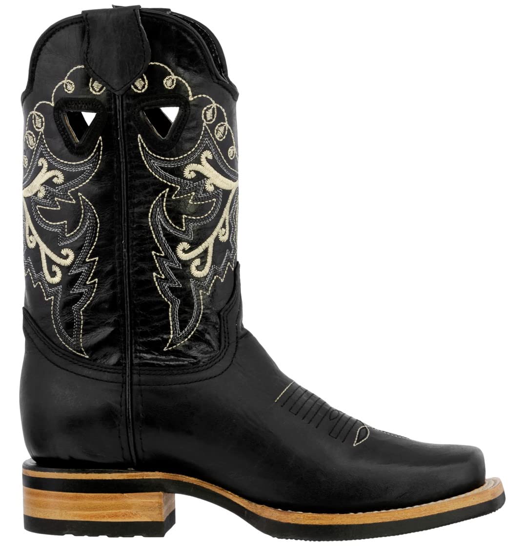 Authentic Genuine Leather Women's Western Cowboy Boots - Texas Legacy Jesse Black Square Toe for Country Dancing, Rodeo & Casual Wear