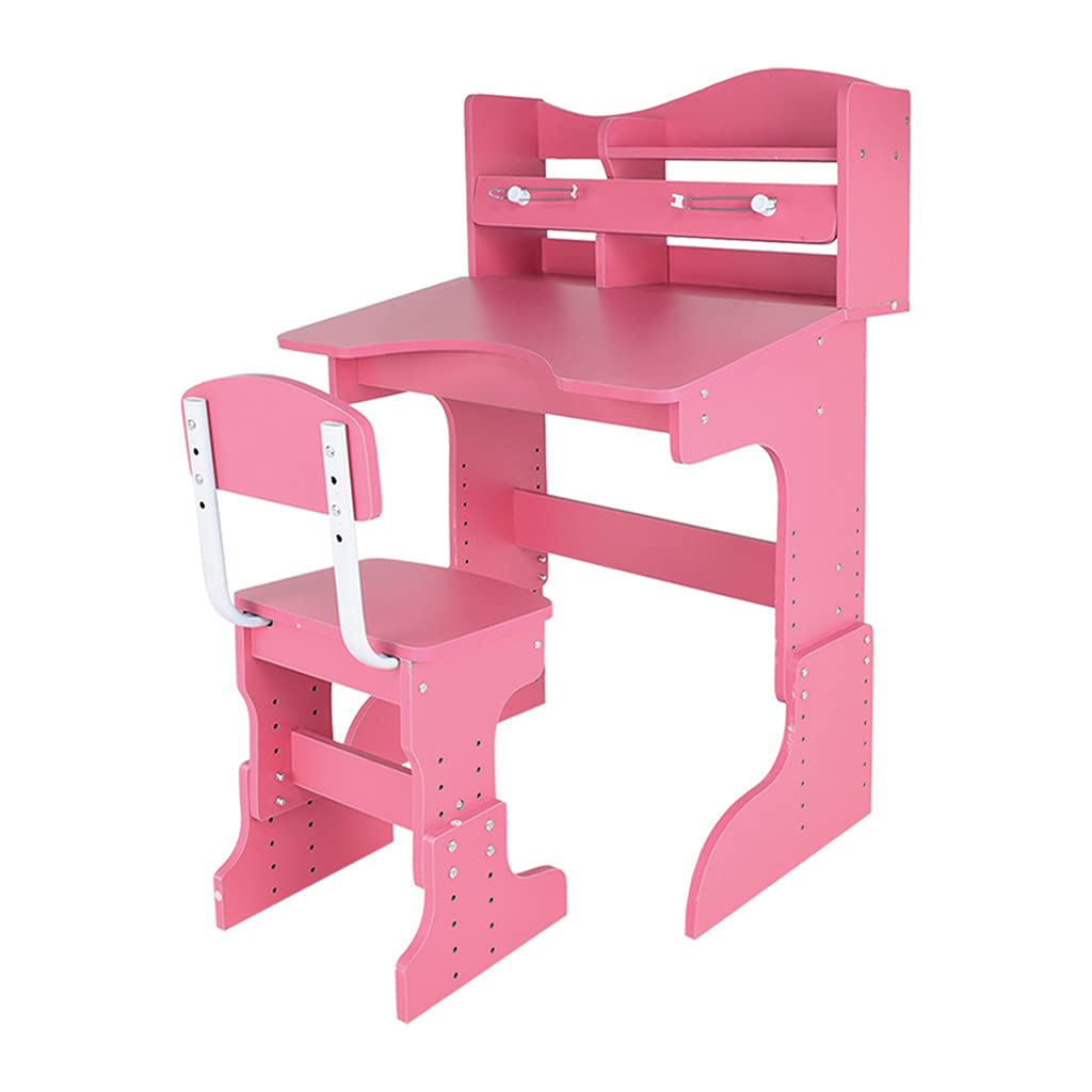 MOMKER Adjustable Study Desk and Chair Set for Kids - Ergonomic Height-Adjustable Student Desk with Tilted Desktop & Storage Box - Perfect for Boys & Girls Schoolwork, Homework & Online Learning (Pink)