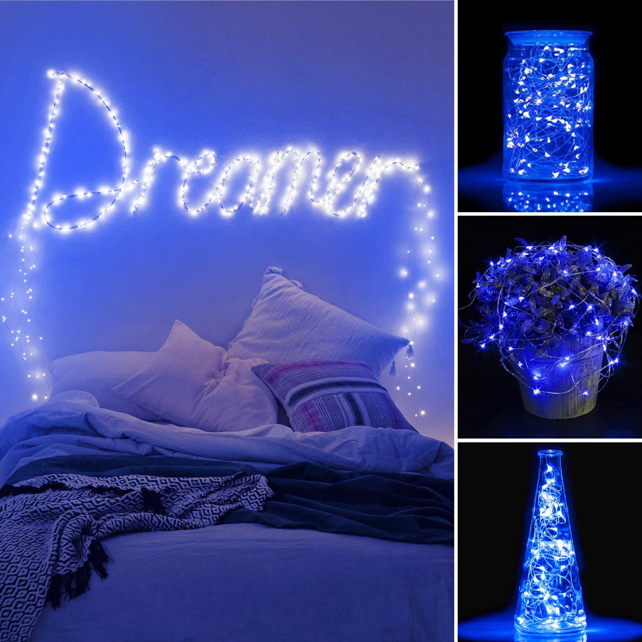 SmilingTown 24 Pack Starry Fairy String Lights - 20 LED/Strand, 7.2ft Battery Operated Copper Wire Lights for Wedding, Party, Halloween & Christmas Decor (Blue) | Perfect for Bedroom, Garden, and Table Centerpiece Decorations