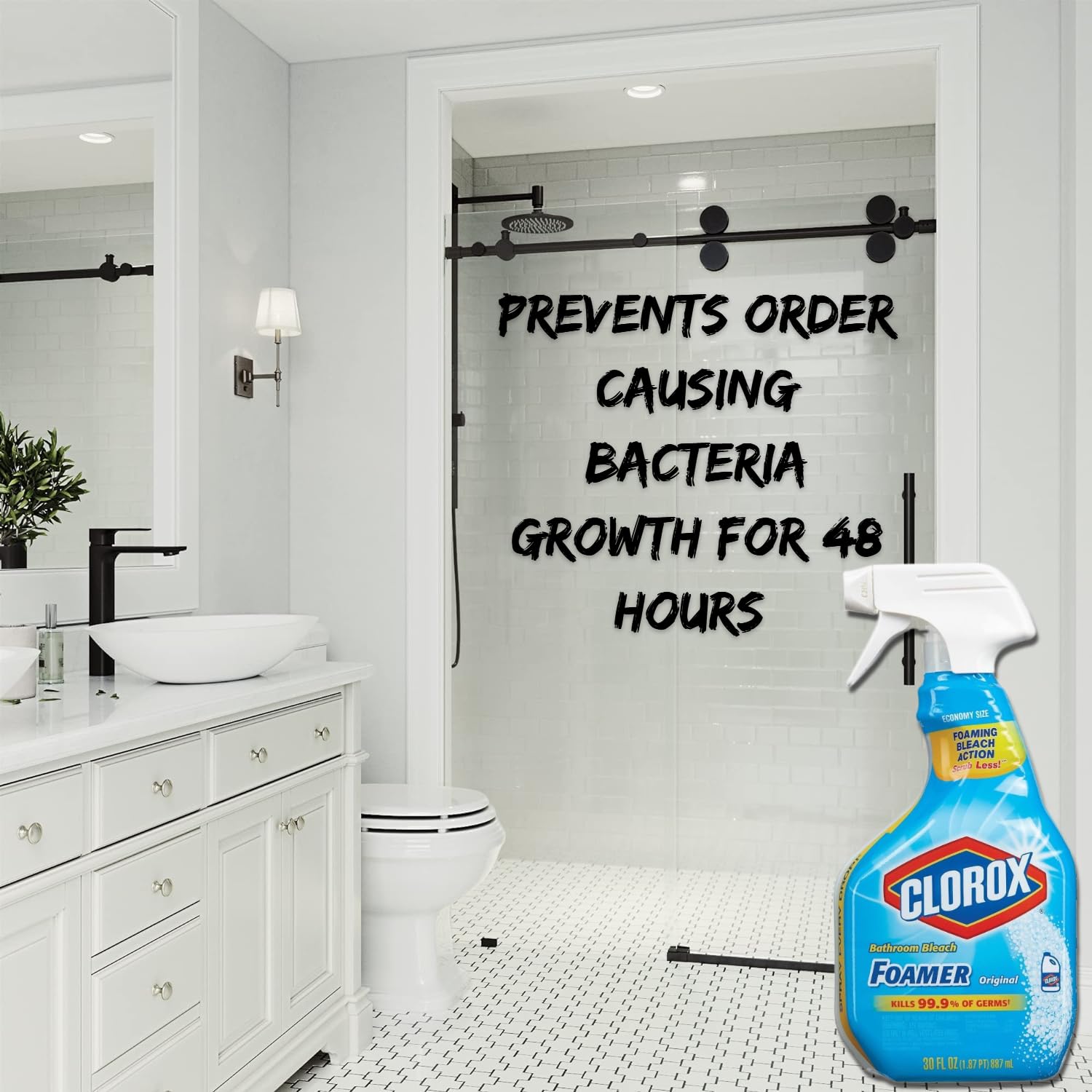 Microfiber Towel & Scrub Sponge Bundle with Clorox Foaming Bathroom Cleaner 30oz (2 Pack) - All Purpose Household Cleaner for Kitchen, Bathroom, Tile, Countertops | Perfect for Deep Cleaning, Disinfecting Surfaces & Quick Spill Cleanups