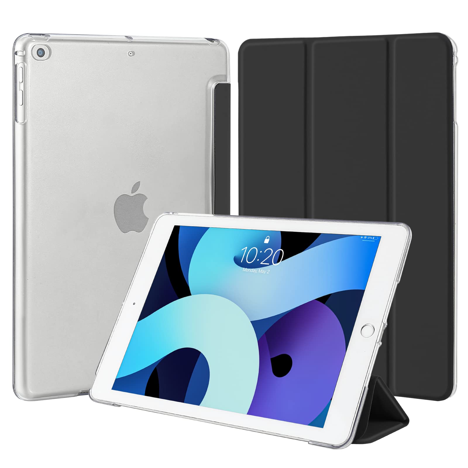 4UBonLife iPad 6th/5th Gen 9.7 Inch 2018/2017 Case, iPad Air 1 2013/Air 2 2014 Protective Cover - Slim Lightweight Hard Shell with Frosted Back & Translucent Design (Black) - Perfect for Work, School & Travel Protection