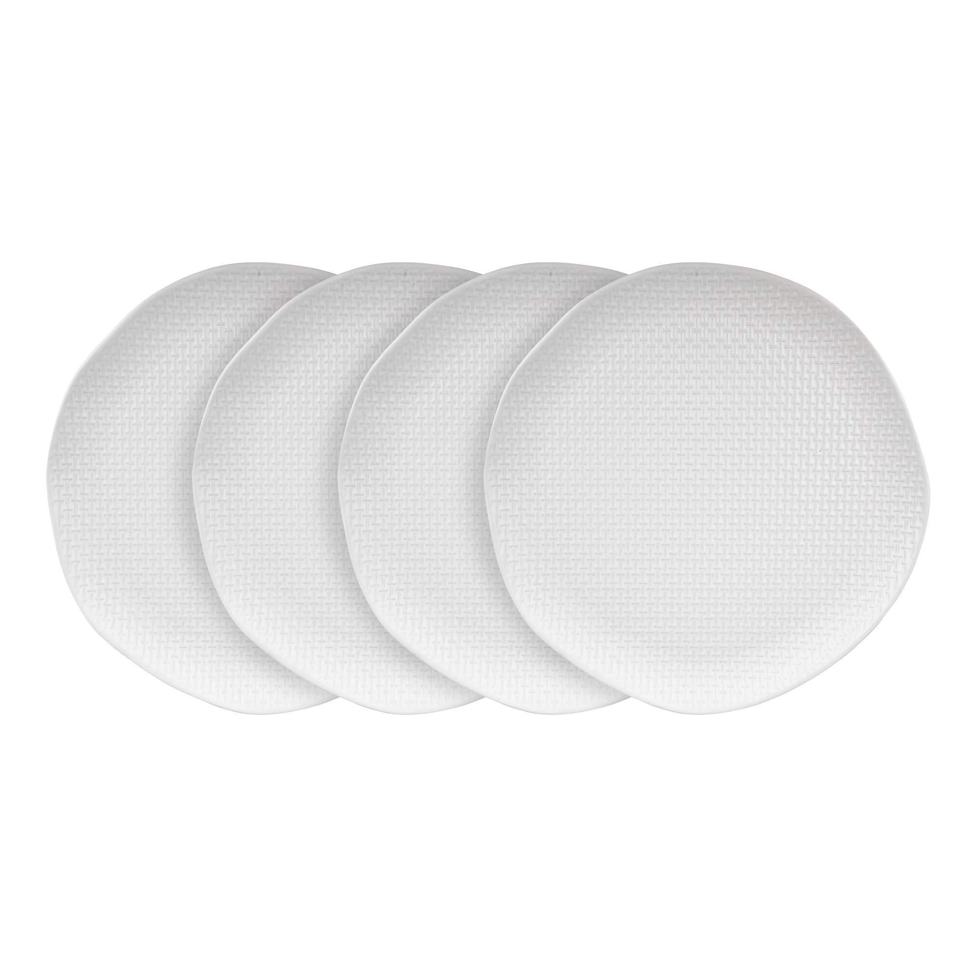 Stone Woven Stoneware Dinner Plate Set of 4 - White Ceramic Plates for Everyday Dining, Entertaining & Restaurant Use - Abigael Collection
