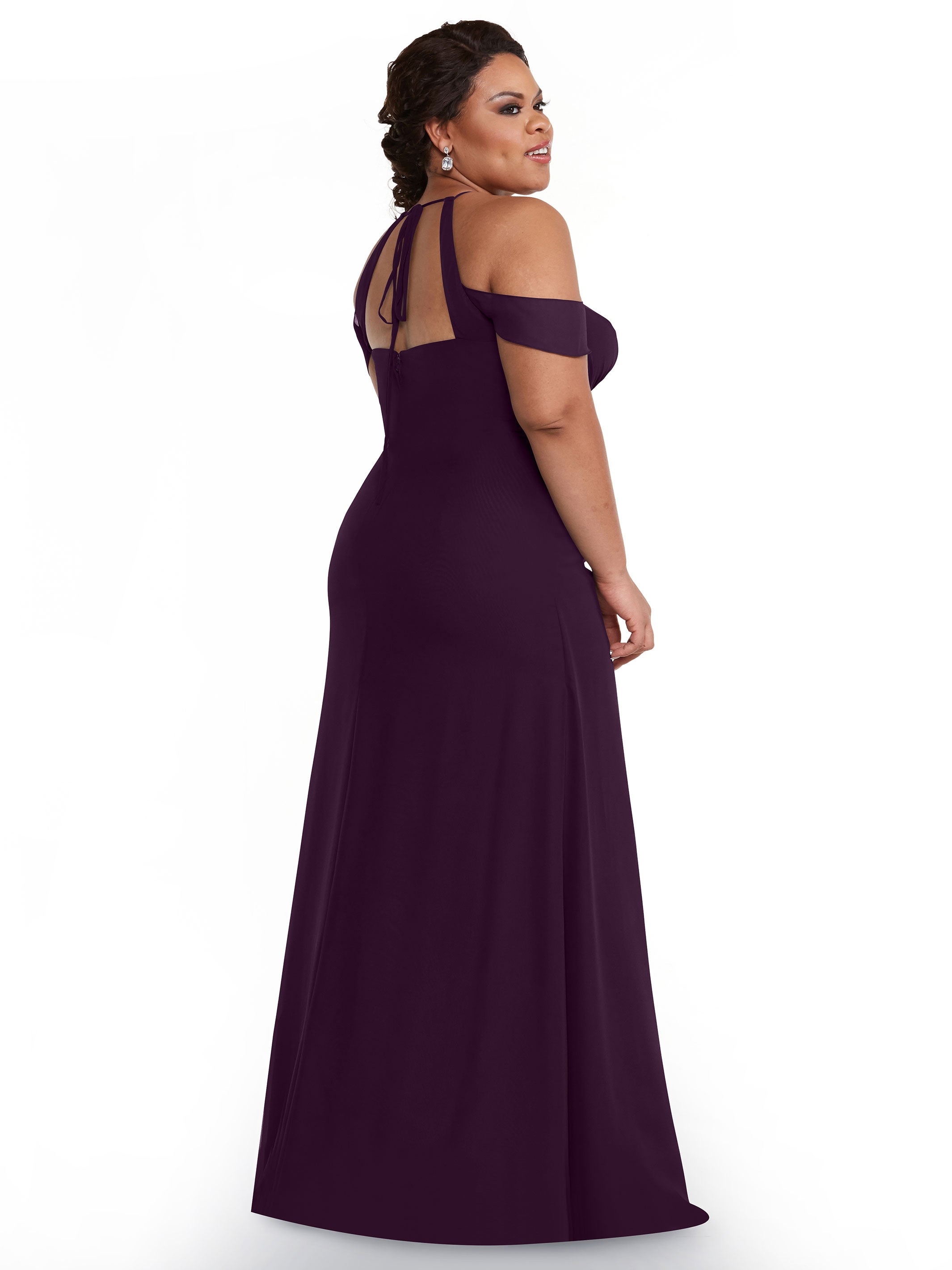 Elegant Off-The-Shoulder Chiffon Bridesmaid Dress with Halter Neckline - Perfect for Weddings, Prom & Formal Events | Style 80148