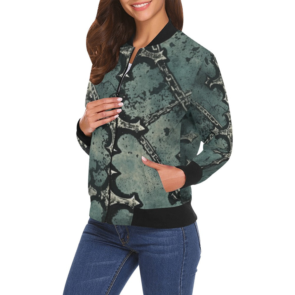 Gothic Cross Pattern Bomber Jacket for Men & Women - Stylish Vintage Gothic Fashion Jacket with Embroidered Cross Design - Perfect for Halloween, Cosplay, and Gothic Streetwear