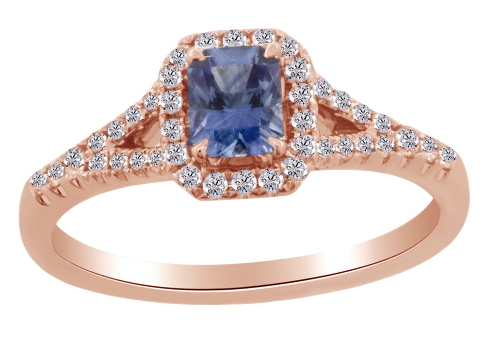 14K Solid Gold Radiant Cut Simulated Blue Sapphire & Natural Diamond Engagement Ring for Women - Perfect for Proposals, Anniversaries & Special Occasions