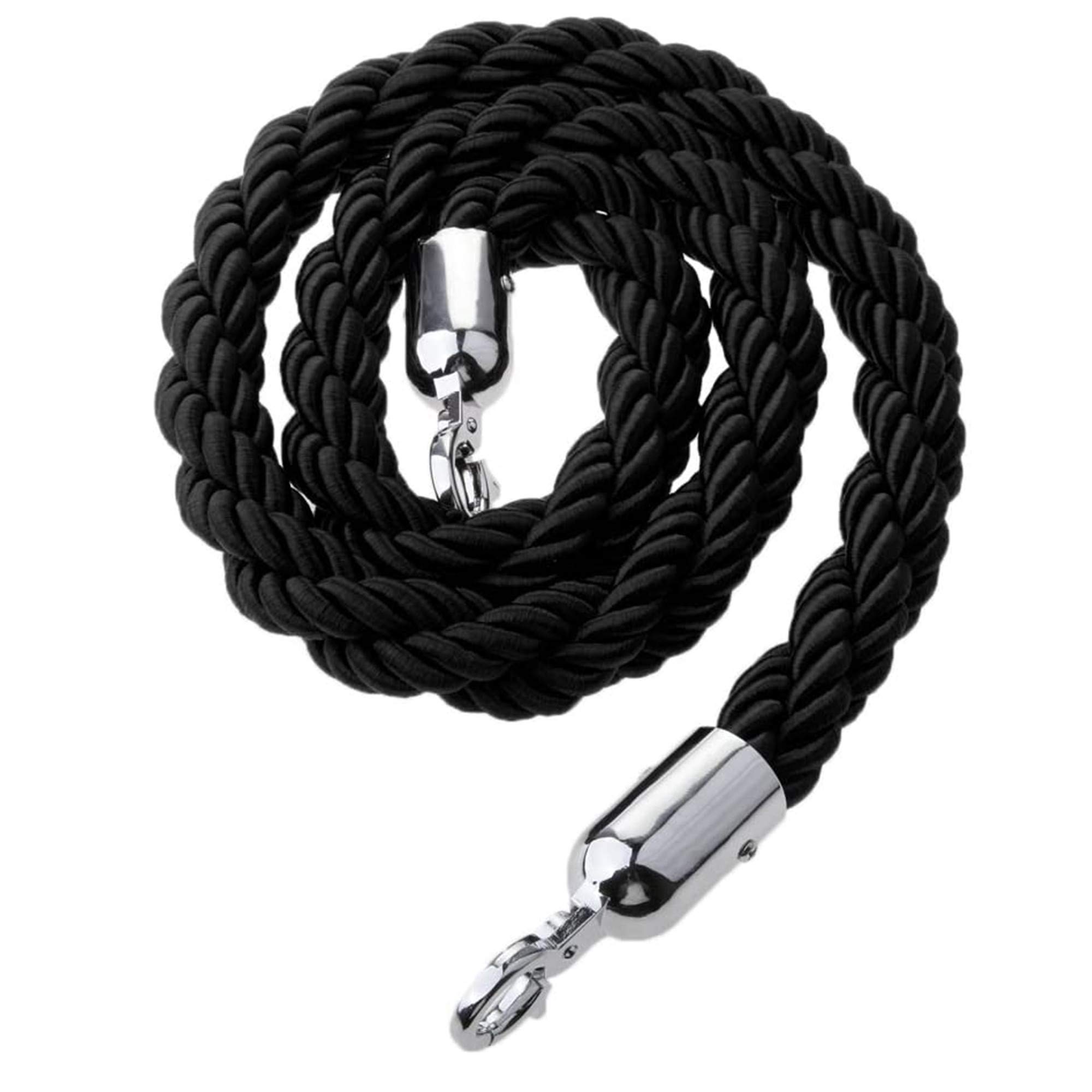 Barrier Rope with Hooks - 3m Black Crowd Control Stanchion with Silver Hooks for Queue Management, Event Rope Divider, and Railing Suspension - Perfect for Events, Retail Stores, and Public Spaces