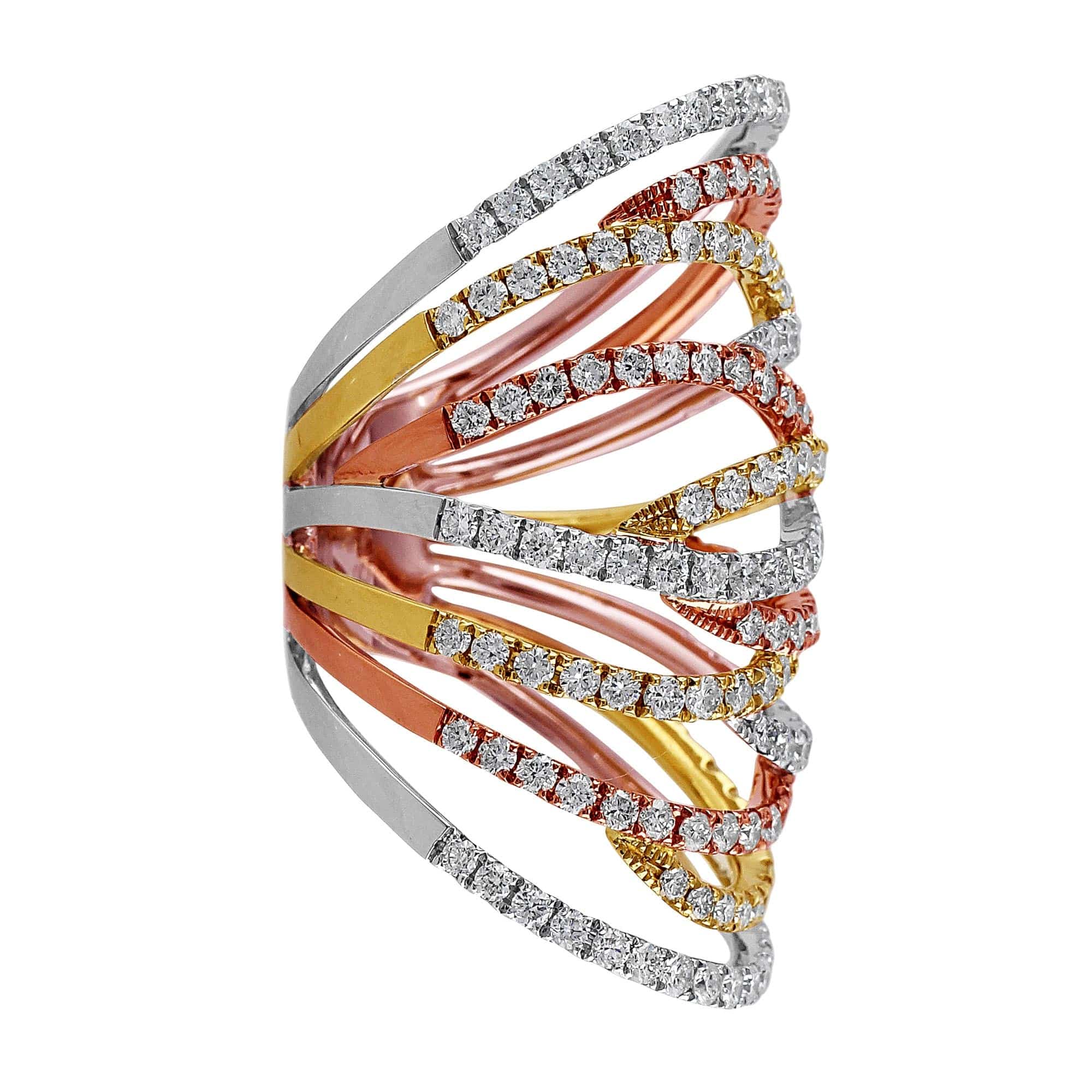 18K White Rose & Yellow Gold Diamond Wide Lace Ring for Women - Elegant Wedding, Engagement & Anniversary Jewelry Gift