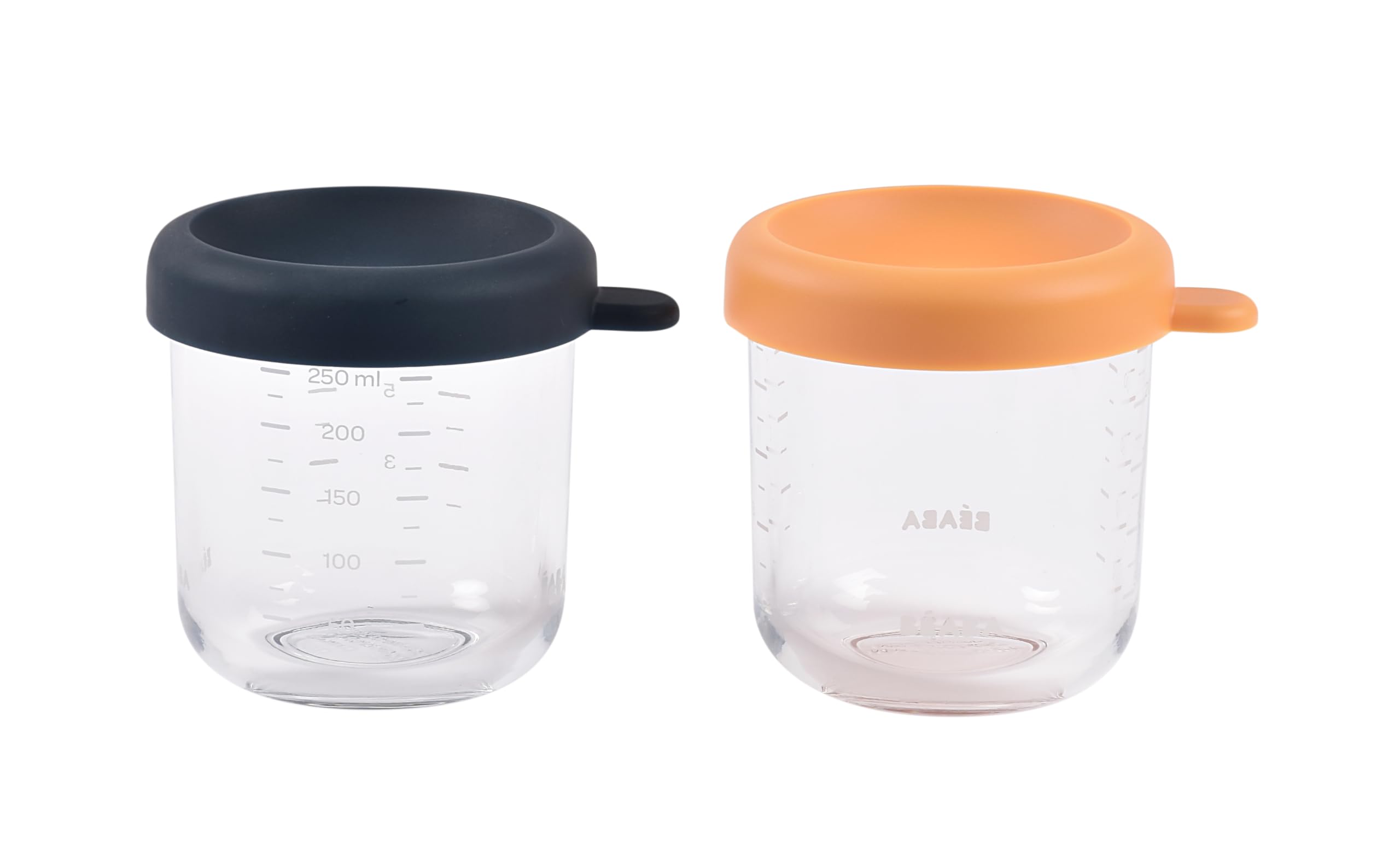 Beaba 2-Pack 8 oz Glass Baby Food Storage Jars with Soft Silicone Airtight Lids - Microwave & Freezer Safe Containers for Homemade Purees, Snacks & Meal Prep - Midnight Blue