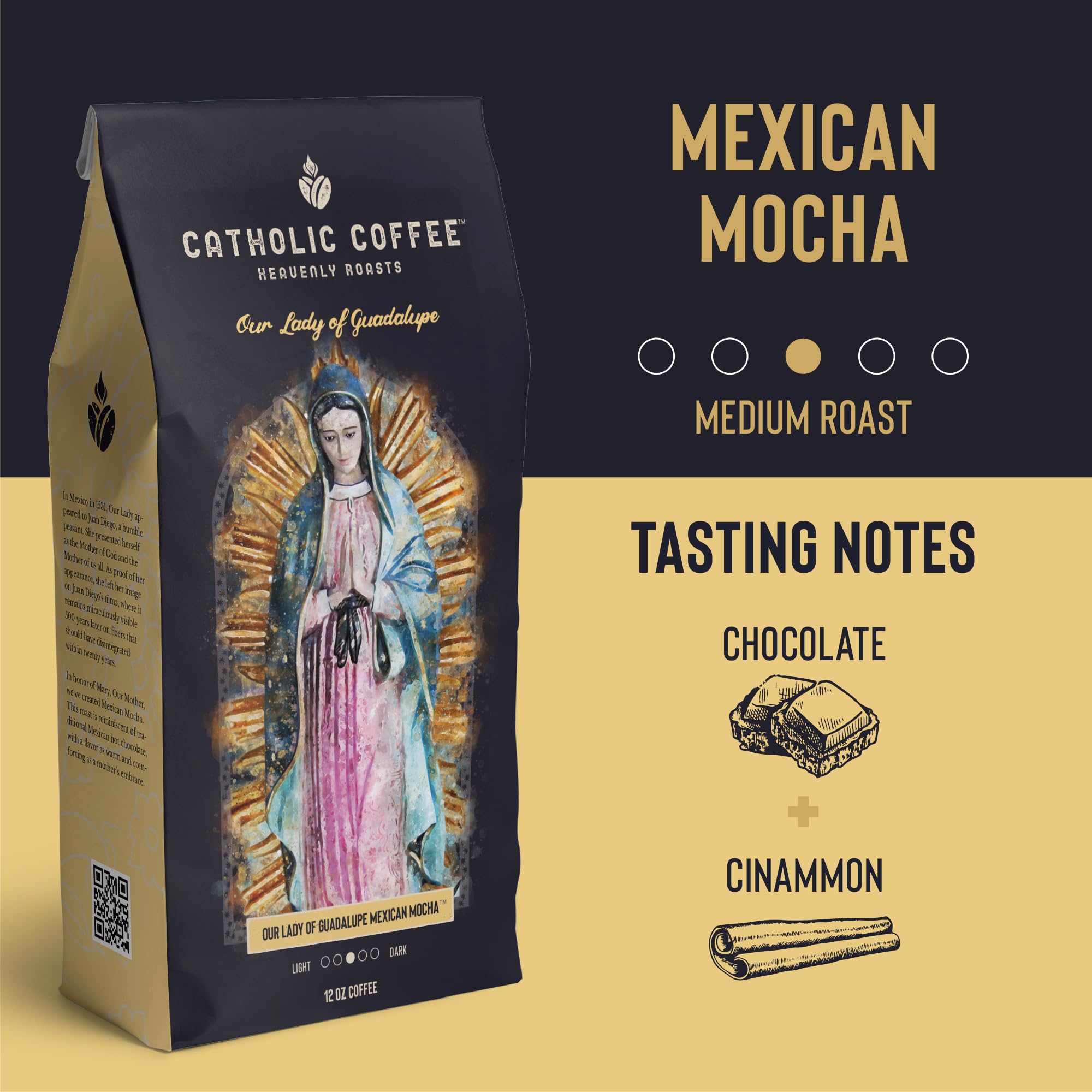 Our Lady of Guadalupe Mexican Spiced Chocolate Ground Coffee 12oz - Small-Batch Artisan Coffee with Cinnamon & Cocoa | Perfect for Catholic Gifts, Morning Brew & Cozy Winter Evenings