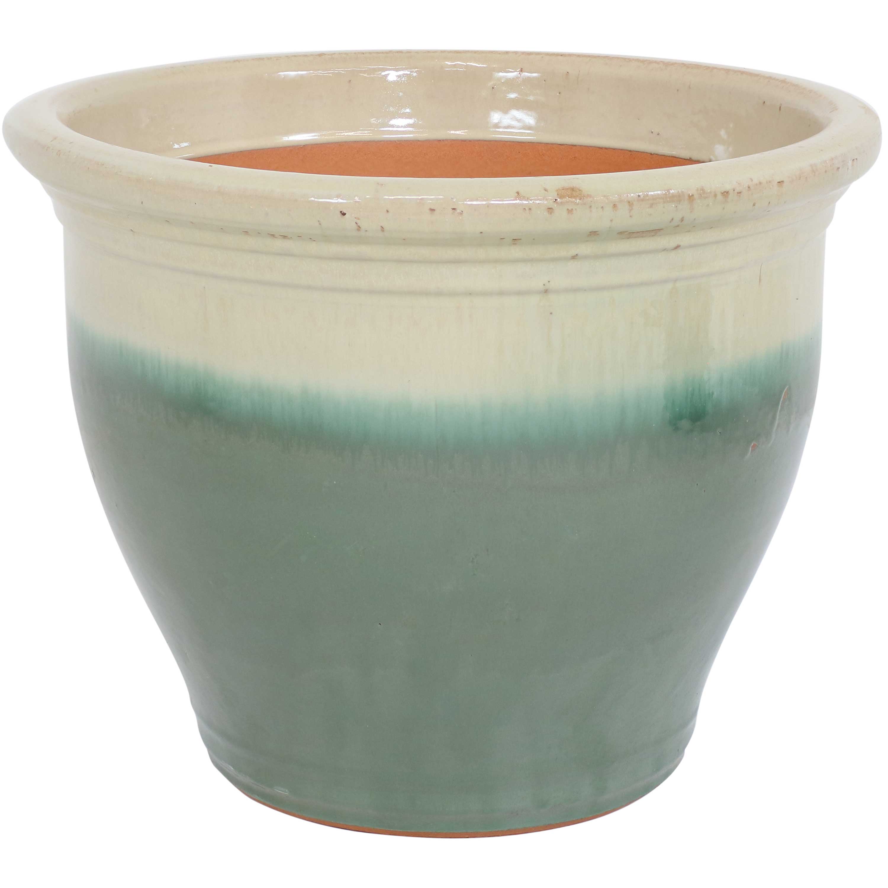 Sunnydaze Studio Round Glazed Ceramic Planter with Drainage Hole - Indoor Outdoor Flower Pot for Plants, Succulents, Herbs - Perfect for Patio, Garden, Balcony Decor