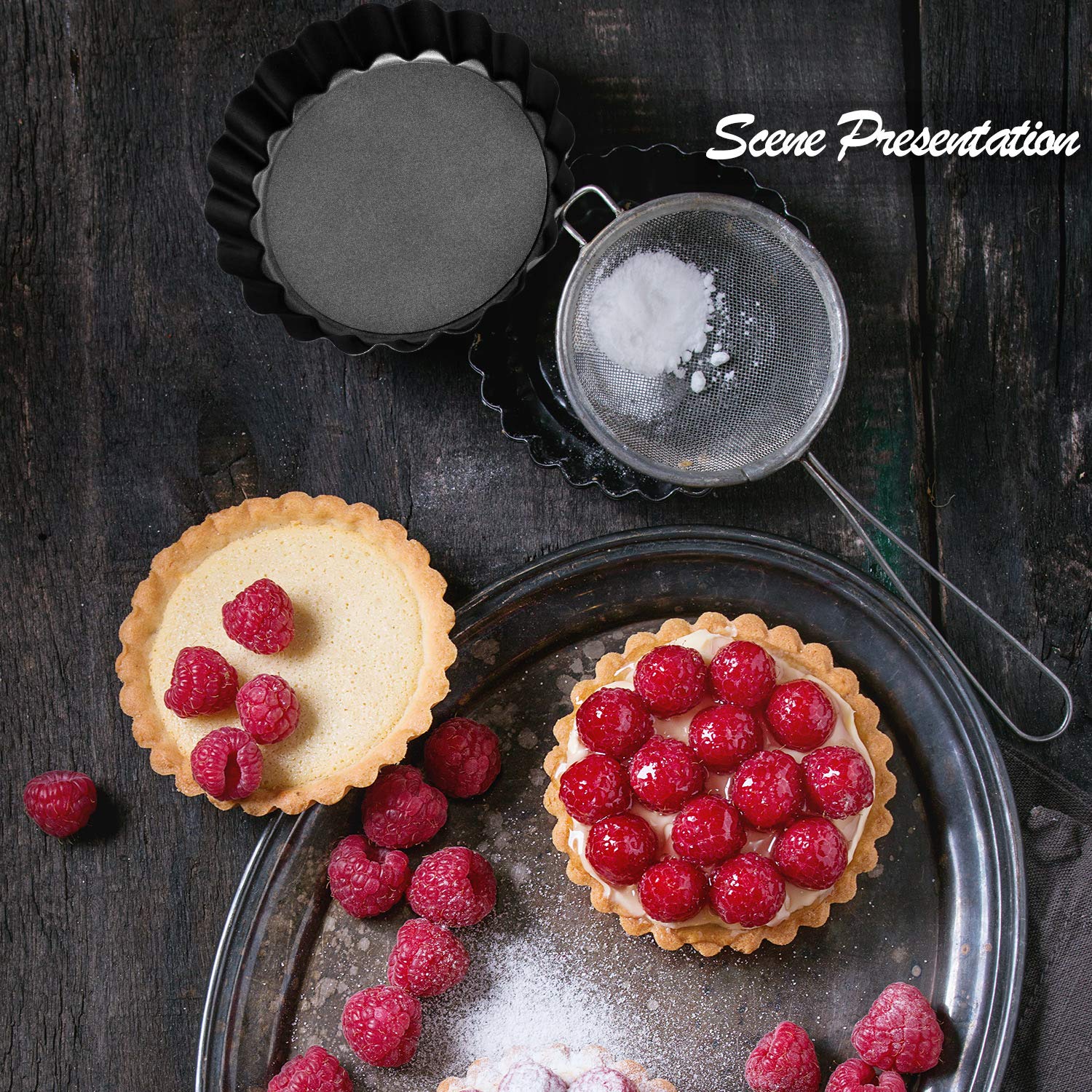 Boao 3-Piece Nonstick Carbon Steel Tart Pans Set - 4/9/10 Inch Round Removable Bottom Quiche & Pie Pans for Baking Cakes, Desserts, Pizza | Perfect for Home Baking, Professional Kitchens & Holiday Cooking