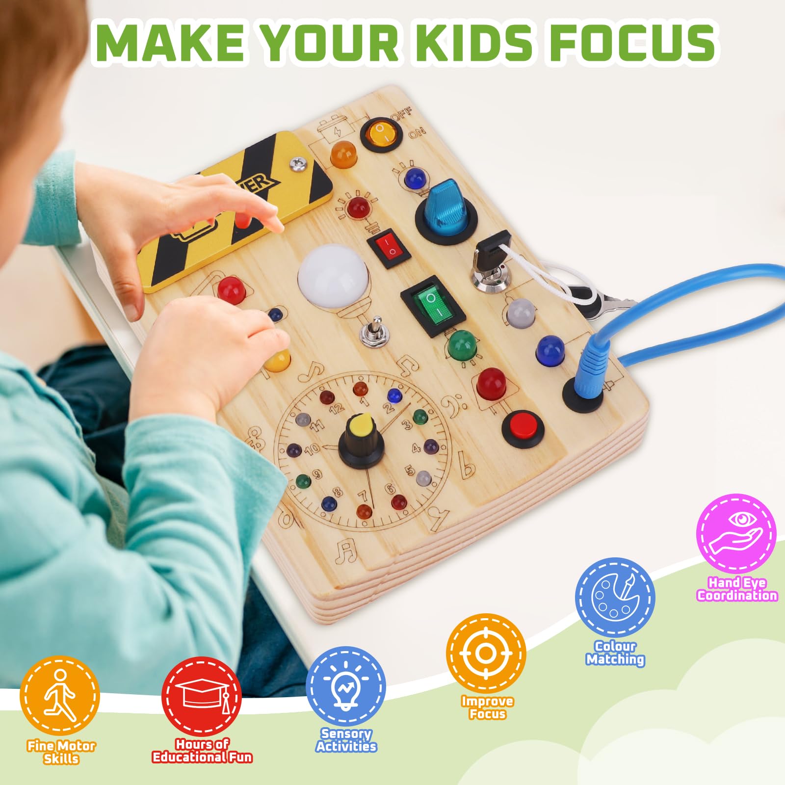 Montessori Busy Board for Toddlers 1-3 Years - Wooden Sensory Learning Toy with Preschool Activities - Perfect Christmas & Birthday Gift for Boys & Girls - Ideal for Home, Classroom & Travel Playtime
