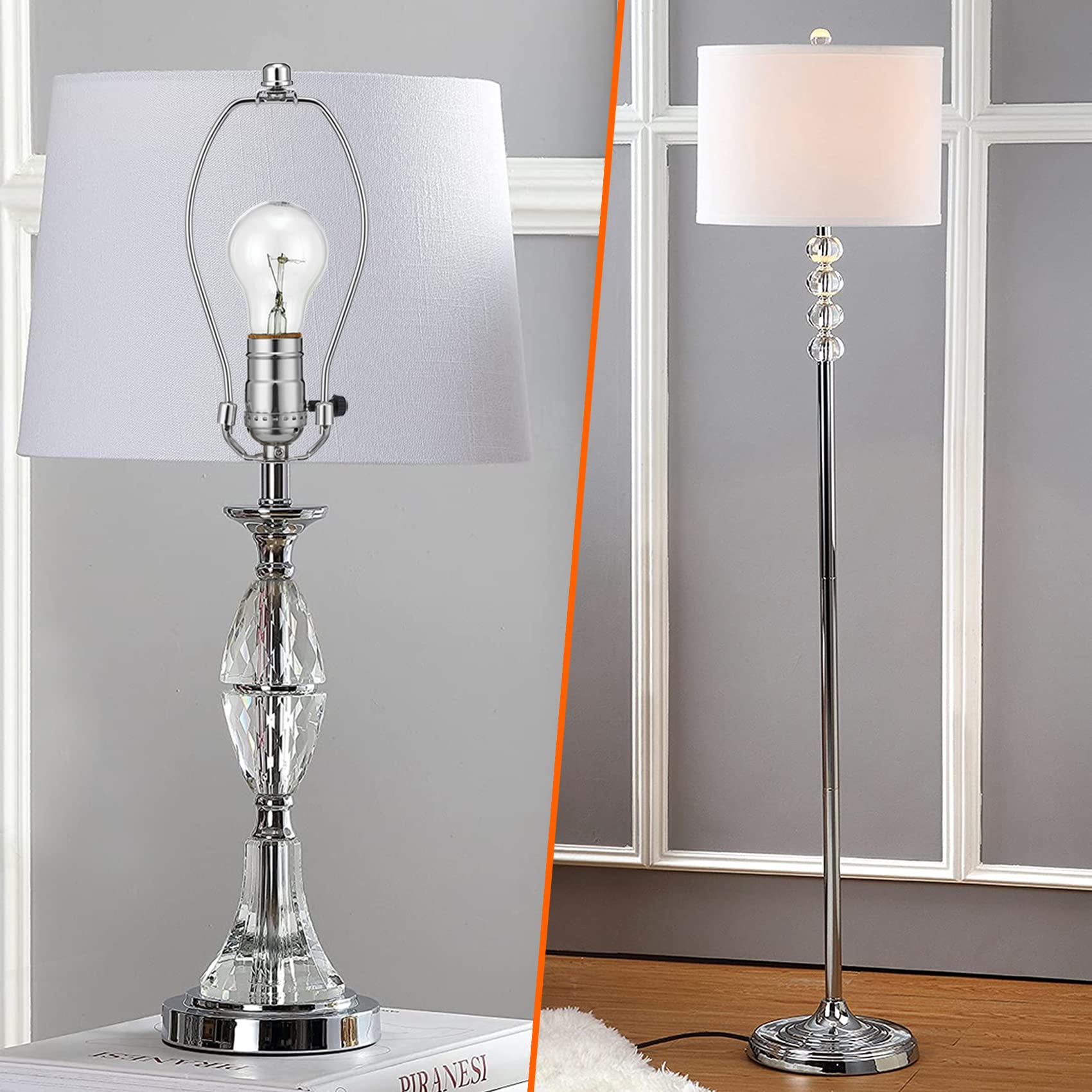 8 Inch Heavy Duty Lamp Harp Set of 2 - Silver Lamp Harp Holder with Finial Caps, 3/8 Standard Saddle & E26 Base for Table & Floor Lamps - Perfect for Living Room, Bedroom & Office Lighting Decor