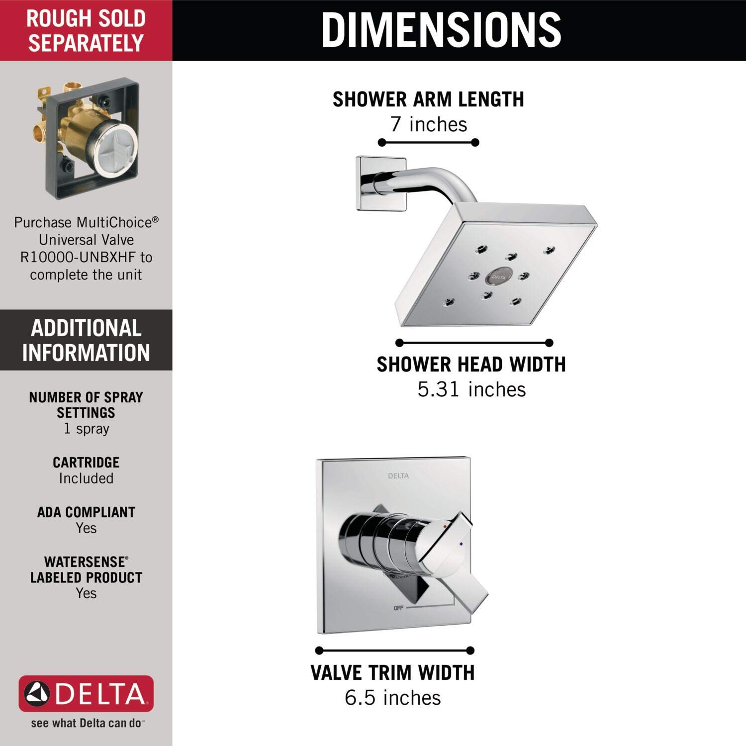 Delta Ara 17 Series Dual-Function Shower Trim Kit with H2Okinetic Shower Head - Chrome Finish T17267 - Single Spray Shower Faucet for Bathroom & Master Suite (Valve Not Included)