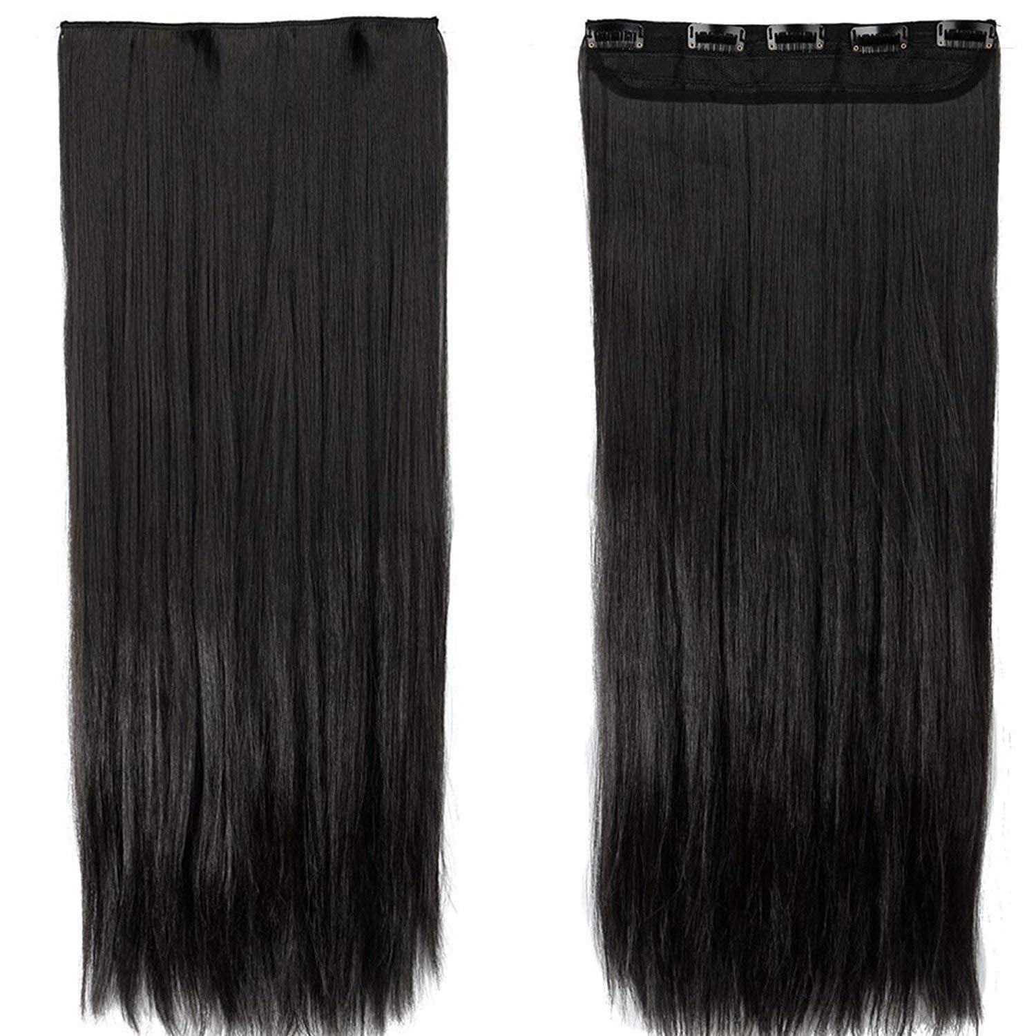 STYLE SOUL Clip-In Hair Extensions: 24-Inch Black Straight Synthetic Hair Weft with 5 Clips (130g) - Instant Length & Volume for Everyday Style, Parties & Special Occasions