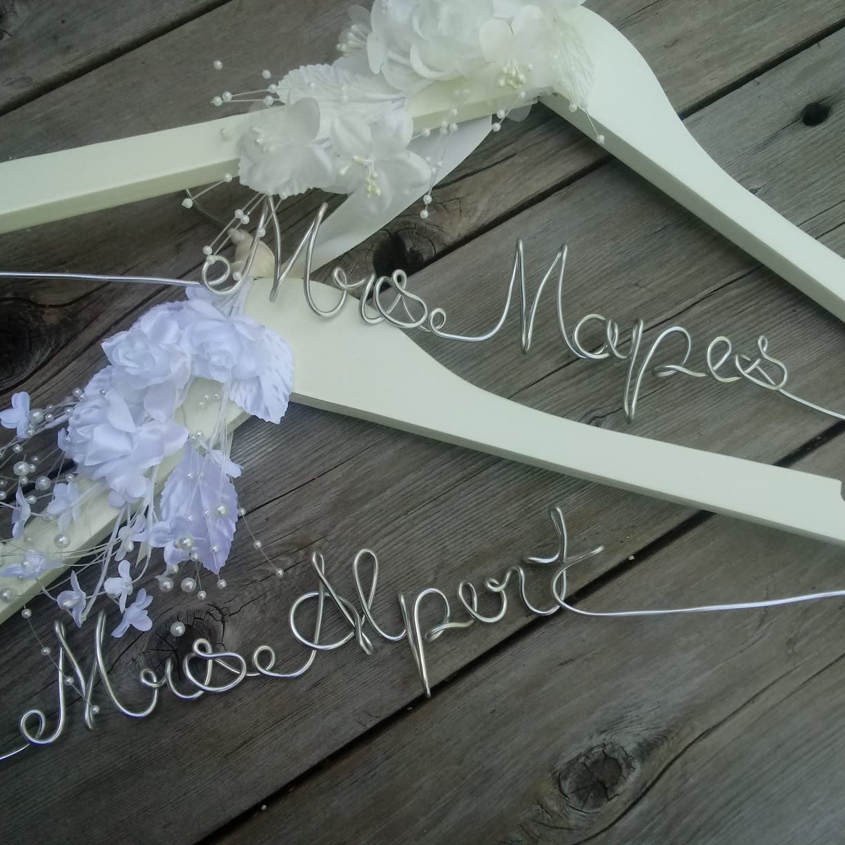 Personalized Bride Hanger - White/Ivory Floral Wedding Dress Hook for Bridal Party
