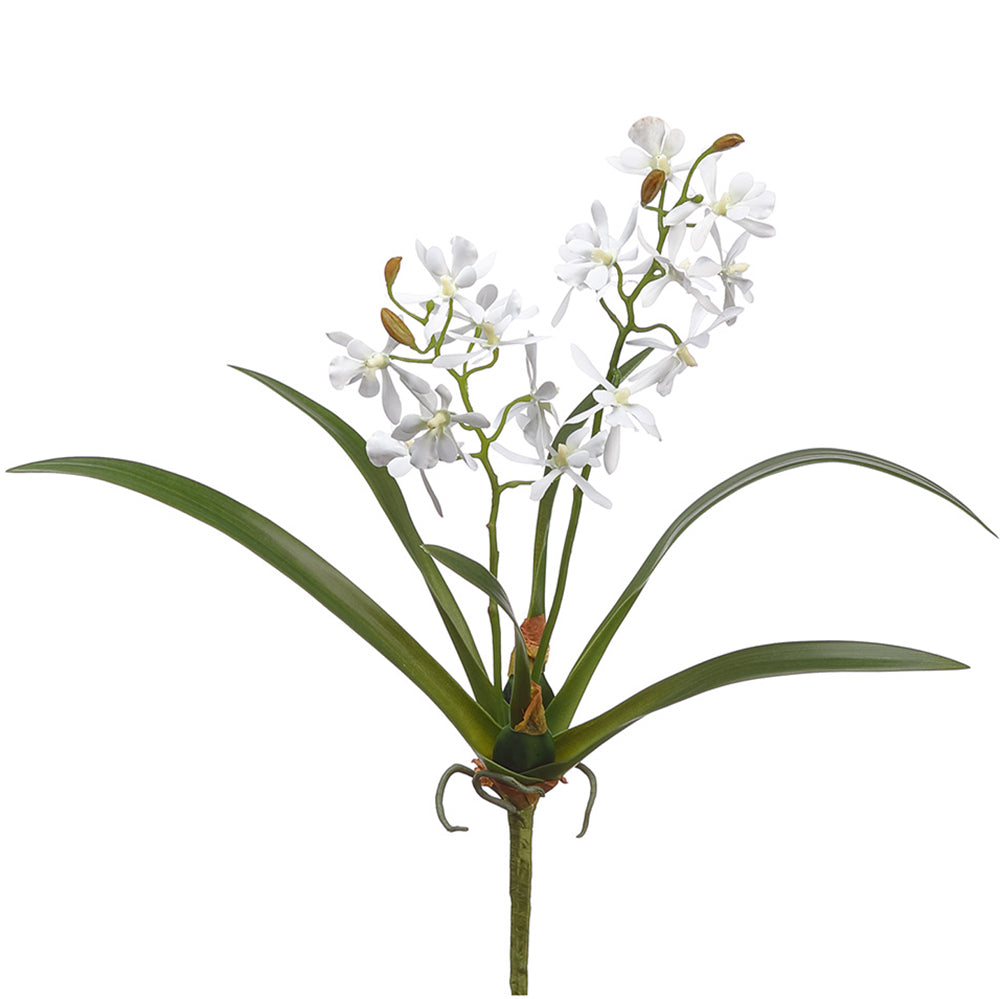 16 Mini Hand-Wrapped Silk Cattleya Orchid Flower Stems - White (Pack of 12) | Artificial Floral Decor for Weddings, Home Centerpieces & Office Arrangements