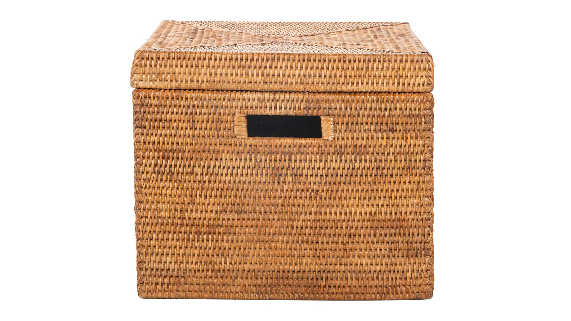 Kouboo La Jolla Rattan Storage Basket with Lid - Wicker Decorative Box for Toys, Laundry, Kitchen & Living Room Organization - Honey Brown Home Decor Storage Solution for Bedroom, Bathroom and Nursery