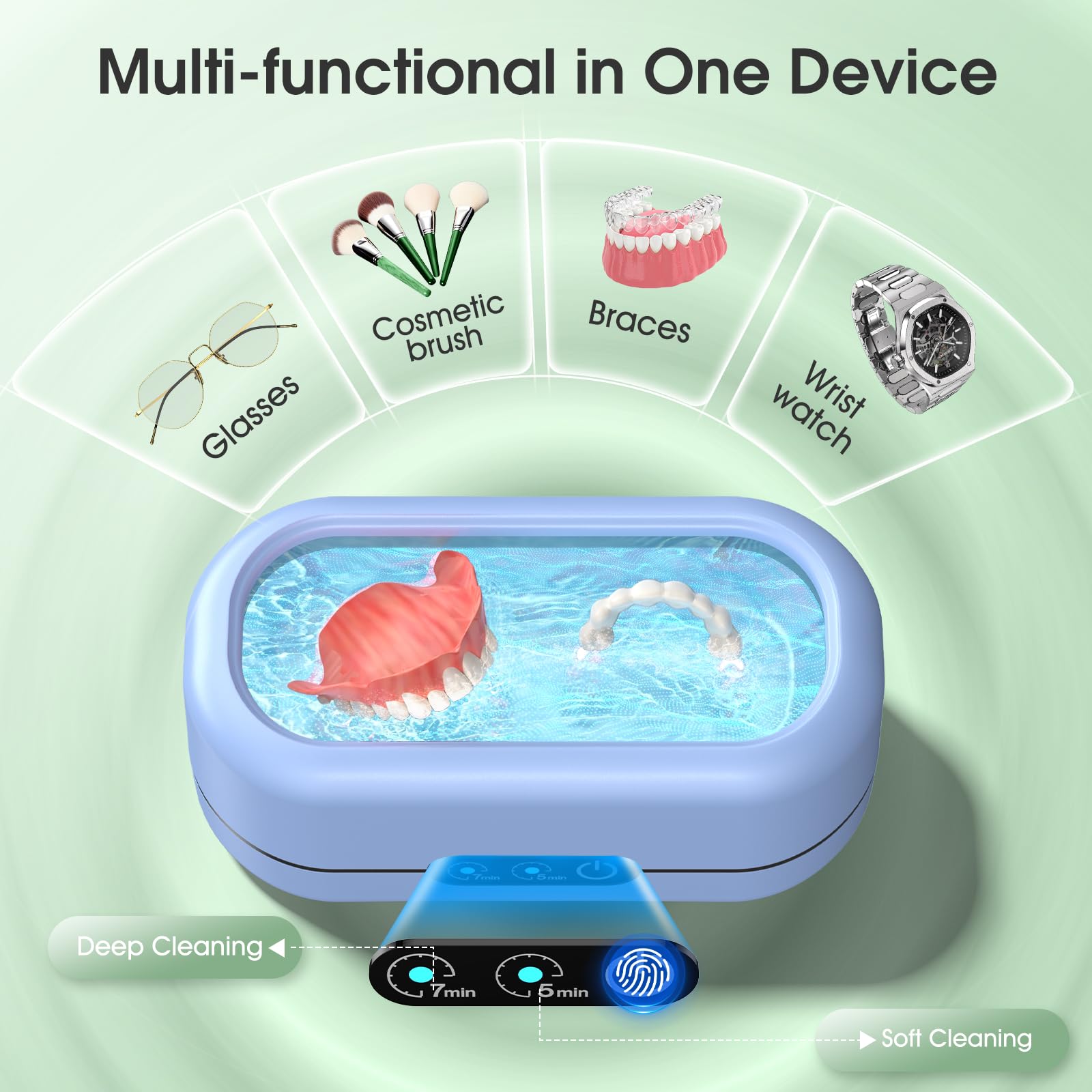 Professional 50KHz Ultrasonic Jewelry Cleaner with Digital Timer - 304 Stainless Steel Cleaning Machine for Jewelry, Eyeglasses, Rings, Watches & Dentures | Perfect for Home, Salon & Dental Care (Blue)