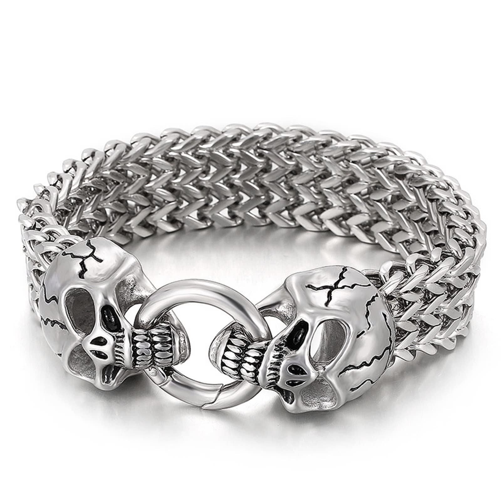 Men's Punk Bracelet - Black Stainless Steel Skull Lion Wolf Head Bracelet for Men | Trendy Gothic Jewelry for Casual & Party Wear