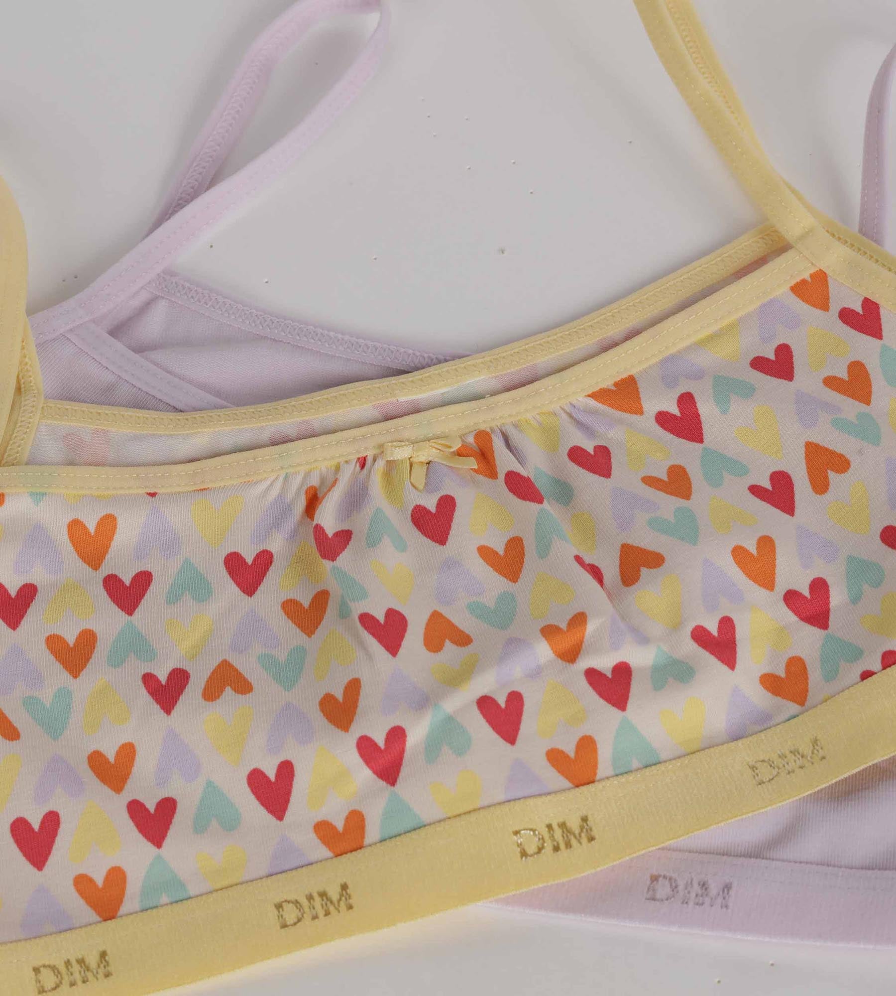 2 Pack Girls' Cotton Stretch Lace Bralettes with Heart Pattern - Soft Comfort for Everyday Wear, Playdates & Sleepovers