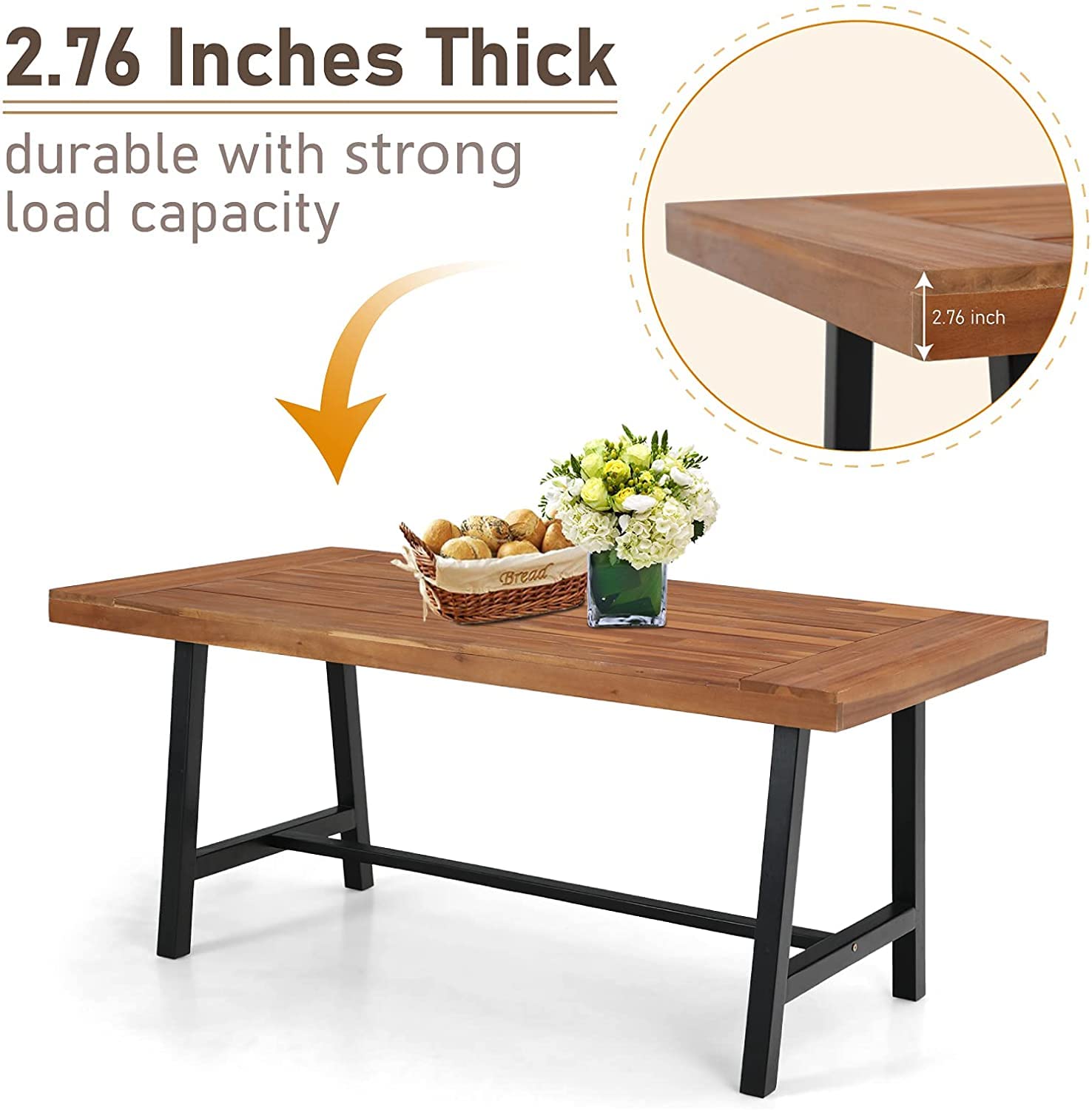 MFSTUDIO 7-Piece Outdoor Patio Dining Set for 6 - Acacia Wood Rectangular Table & Rattan Chairs - Brown Wicker Furniture for Backyard, Garden, Poolside or Terrace (Includes Solid Wood Table & 6 Cushioned Chairs) - Perfect for Outdoor Entertaining & Al Fresco Dining