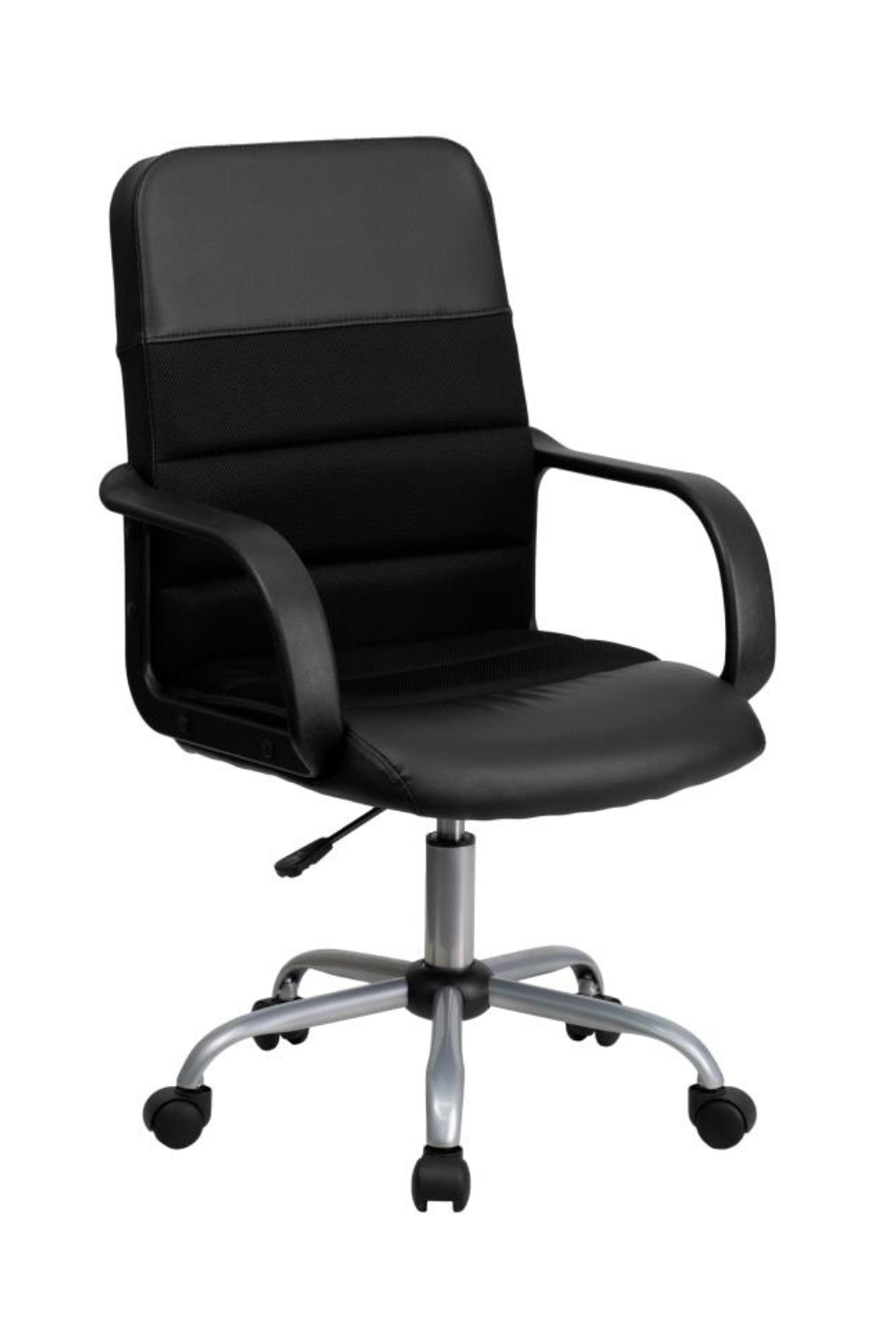 FLASH Manor Mid Back Black Leather and Mesh Swivel Task Office Chair with Arms - Ergonomic Desk Chair for Home Office, Gaming & Workspace Comfort