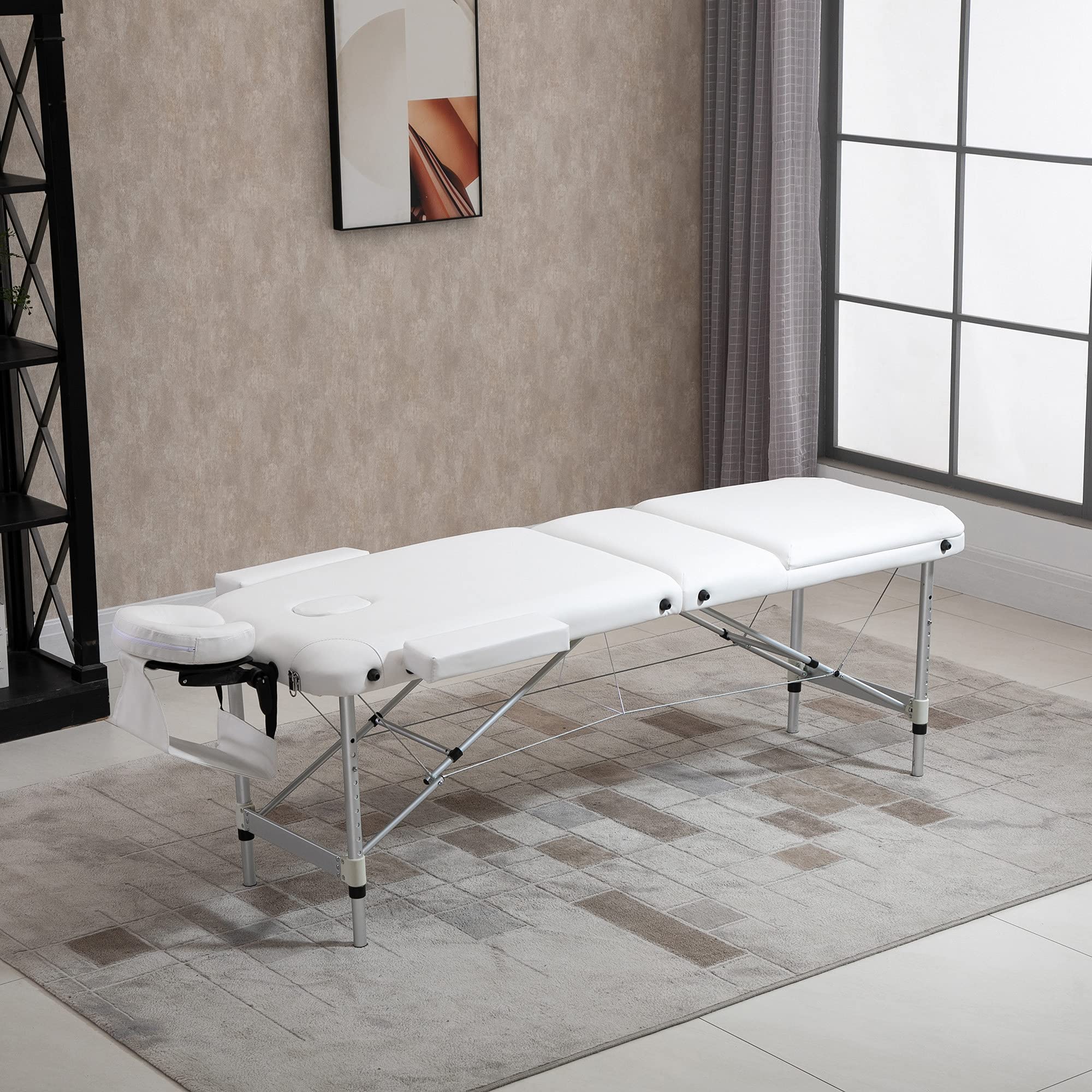 HOMCOM Foldable Massage Table - Professional Salon SPA Facial Couch Bed with Carrying Case, Adjustable Height, White - Perfect for Massage Therapists, Home Spa, and Beauty Salons