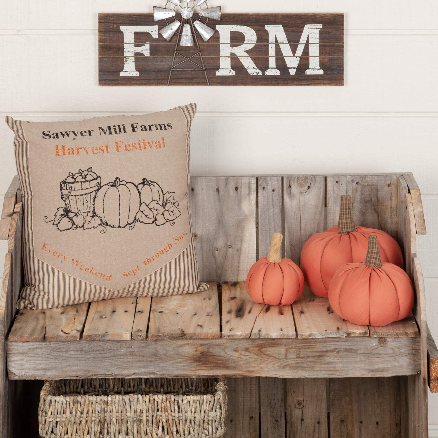 Sawyer Mill Charcoal Farmhouse Fall Holiday Pillow 18x18 - Rustic Harvest Festival Decor for Thanksgiving, Christmas & Cozy Home Décor