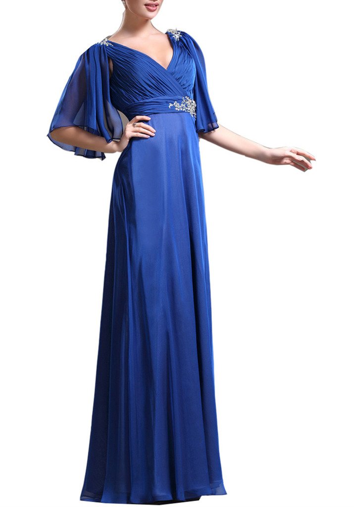 Emanni Women's Elegant V-Neck Chiffon Evening Dress with 3/4 Sleeves - Perfect for Mother's Day, Formal Events & Special Occasions - Size 18W in Navy Blue