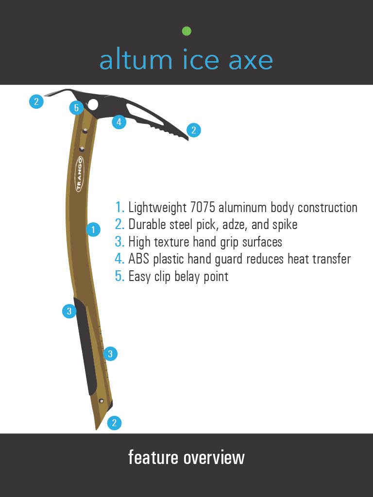 Trango Altum Ice Ax - Lightweight 45cm Ice Axe for Mountaineering, Ice Climbing & Glacier Travel | Gold Color | Perfect for Alpine Adventures & Winter Expeditions