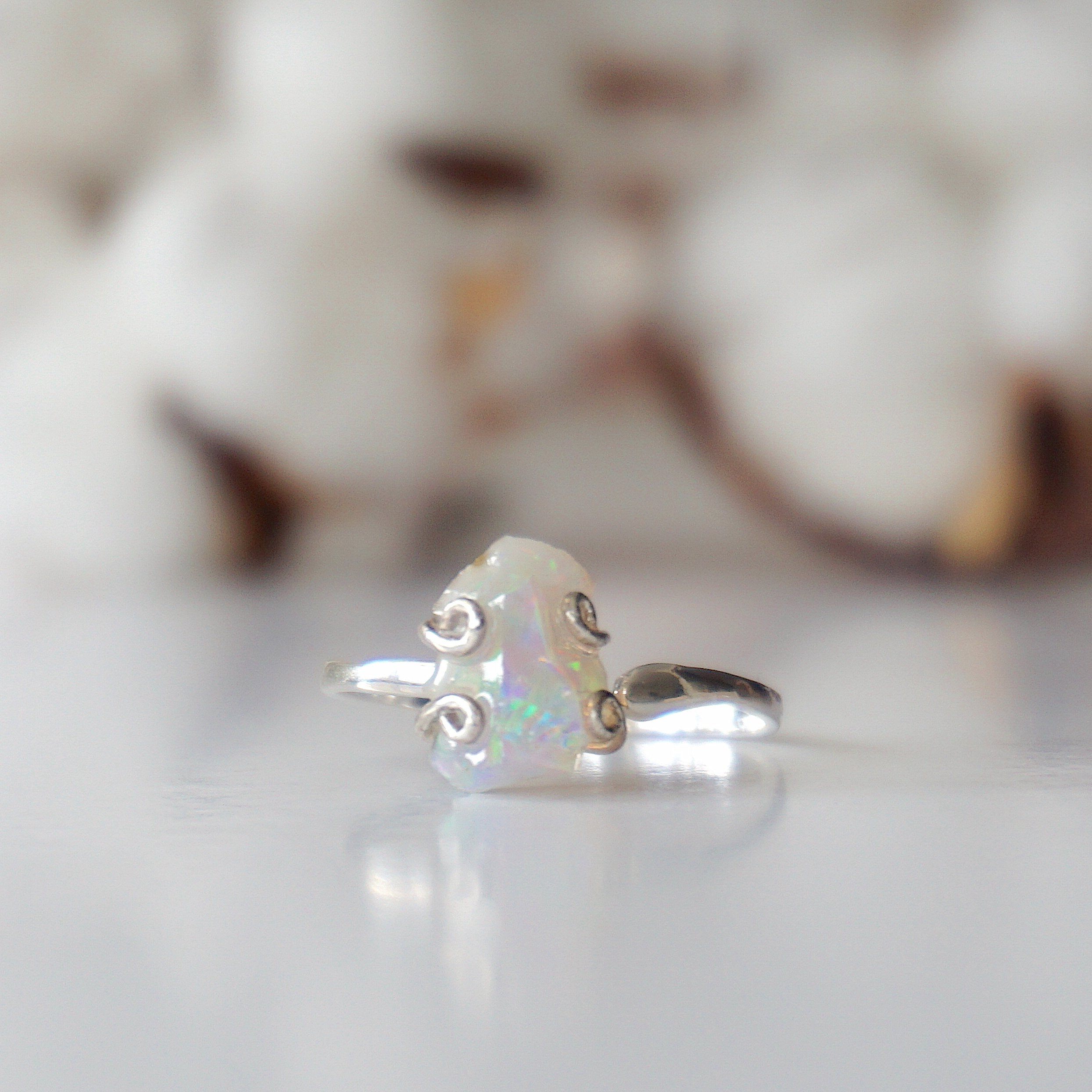 Fire Opal Sterling Silver Adjustable Ring for Women - Handmade Gemstone Jewelry for Everyday Wear & Special Occasions