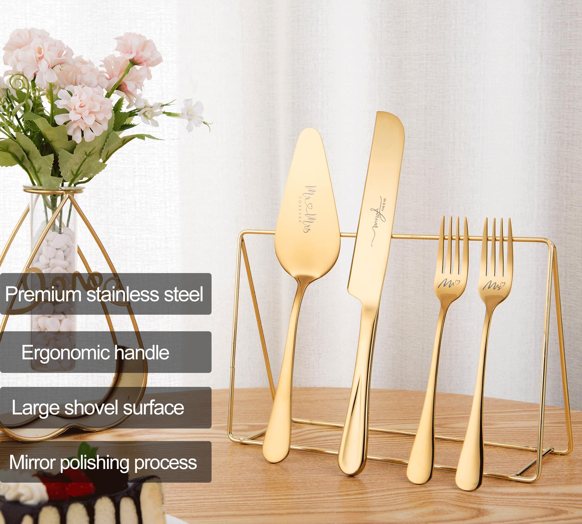 Elegant Gold Wedding Cake Knife and Server Set - Premium Cake Cutting Utensils for Bridal Showers, Anniversary Gifts & Special Occasions