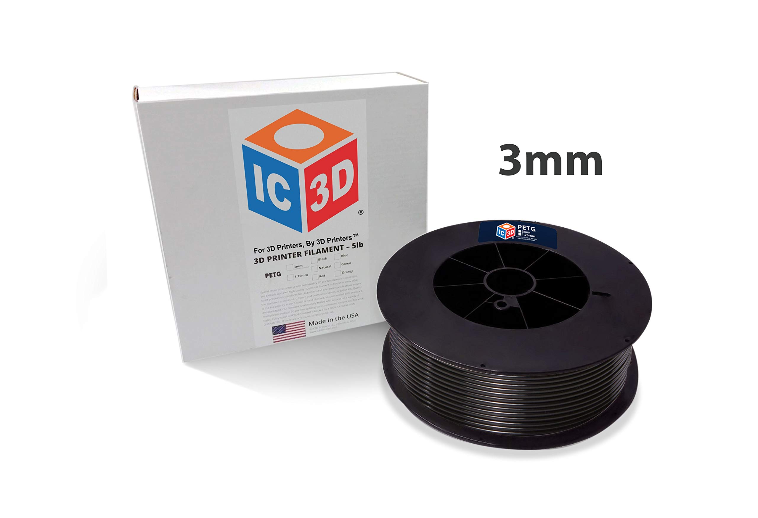 Premium Black 2.85mm PETG 3D Printer Filament - 2.5kg Spool - High Precision +/- 0.05mm - Professional Grade 3D Printing Material - Made in USA - Perfect for Cosplay Props, Functional Parts & Industrial Prototyping