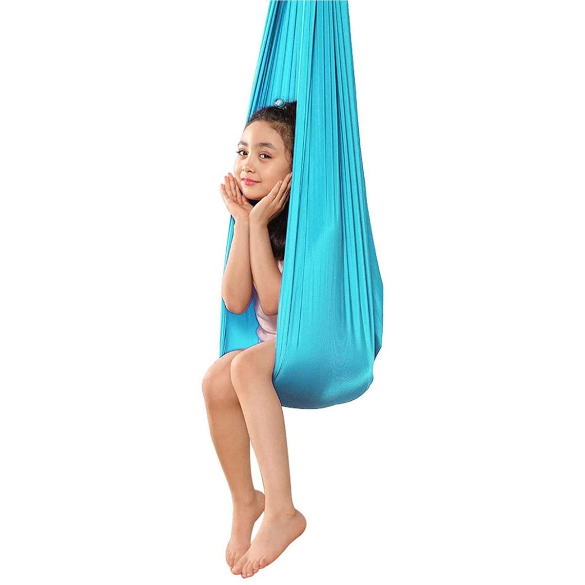 Kids & Adult Therapy Swing for Autism, ADHD, ADD - Indoor & Outdoor Sensory Hammock with Elastic Parcel Steady Seat - Lake Blue 100x280cm - Perfect for Relaxation, Sensory Therapy & Playrooms