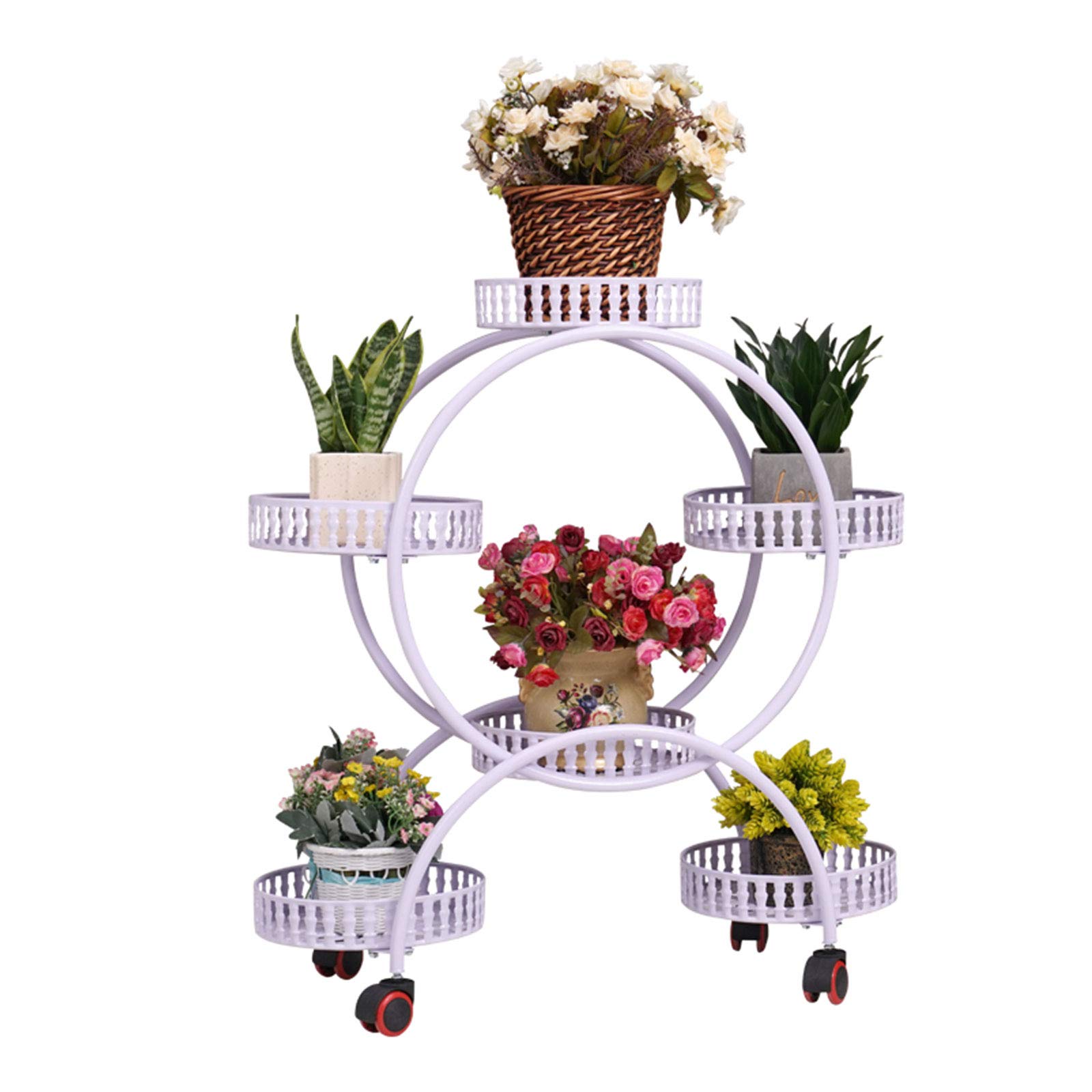 6-Tier Metal Plant Stand with Wheels - Indoor/Outdoor Multi-Layer Flower Pot Rack for Home, Patio, Office & Garden (82x50x28cm) - Perfect for Displaying Plants, Herbs & Decorative Items in Small Spaces