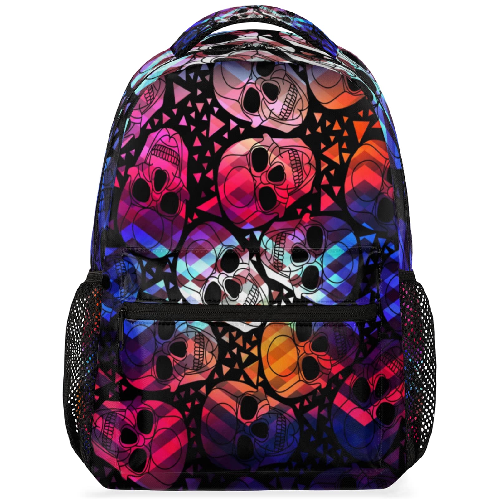 Abstract Geometric Skull Travel Laptop Backpack for Men & Women - Water Resistant College School Bookbag - Lightweight Casual Daypack for Work, Commuting & Travel Essentials