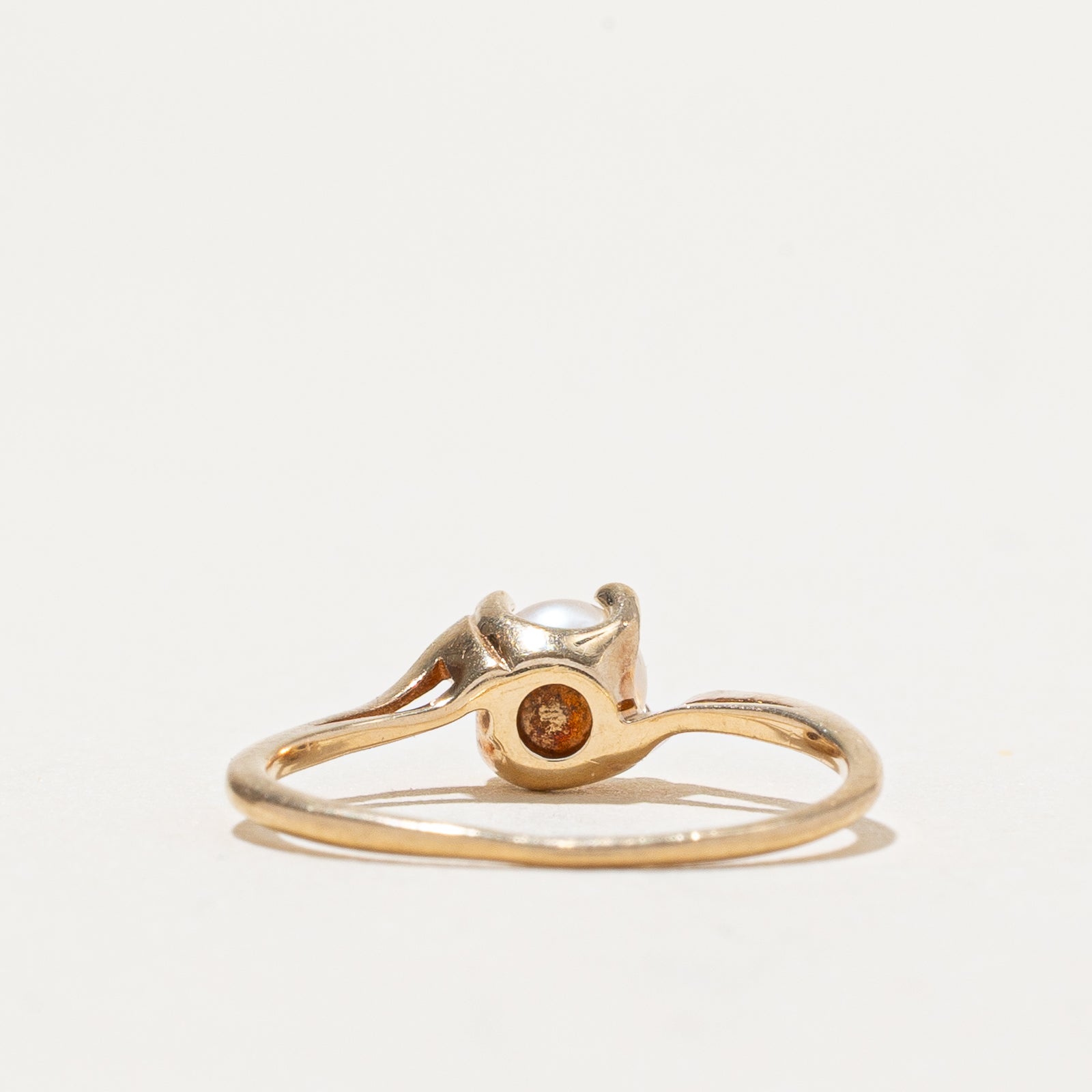 Solitaire Pearl Bypass Ring - 14K Gold Plated Elegant Bridal Jewelry | Size 4 | Perfect for Engagement, Wedding & Anniversary Gifts