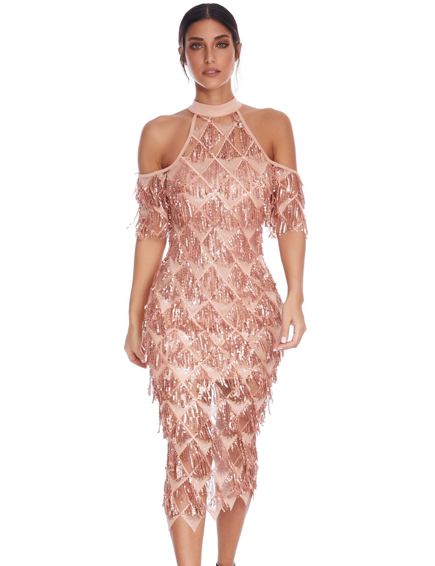 Sparkling Sequin Fringe Mermaid Midi Evening Dress for Women - Elegant Prom Gown for Parties, Dances & Special Occasions