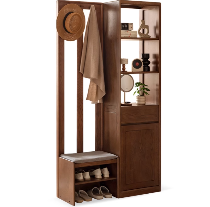 Solid Oak Wood Porch Shoe Storage Cabinet - Rustic Entryway Organizer with Integrated Shelves for Shoes, Hats & Outdoor Essentials | Perfect for Entryway, Mudroom, or Patio Storage