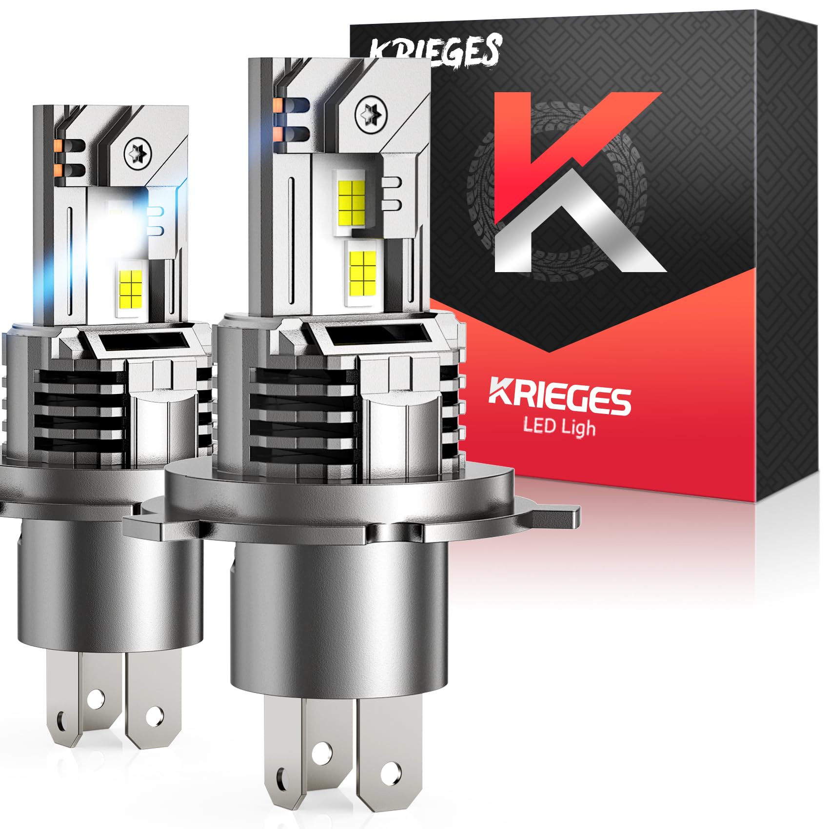 Krieges H4/9003 LED Fog Light Bulbs - 6500K Cool White, 33600LM, 900% Brighter Than Halogen - HB2 Bulbs with Dual Cycle Cooling System - 60,000+ Hours Lifespan - Plug & Play - Pack of 2 - Perfect for Off-Roading, Night Driving & Foggy Conditions