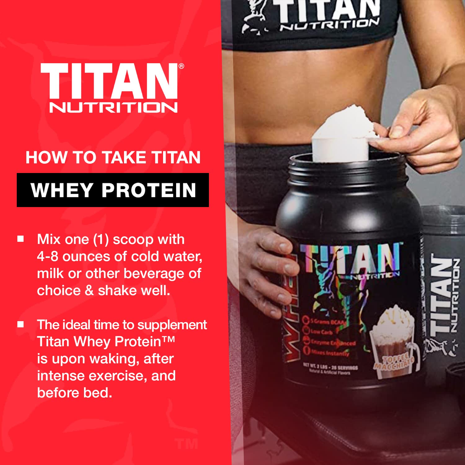 Titan Whey Protein Powder - Premium Fast-Absorbing Whey with 23g Protein, BCAAs & Digestive Enzymes per Serving - Supports Lean Muscle Growth & Digestion - 5lb Strawberry Sorbet - Ideal for Post-Workout Recovery & Weight Management