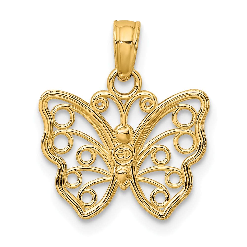 14K Solid Yellow Gold Butterfly Charm Pendant - 14mm x 14mm Cut-Out Design - Perfect for Necklaces, Bracelets & Jewelry Making - Elegant Gift for Women & Girls