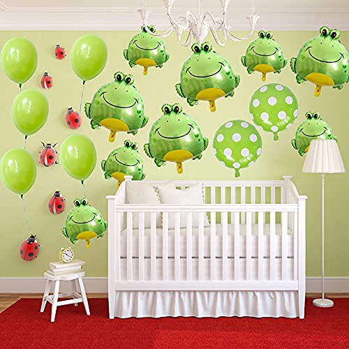 21-Piece Frog Balloons Set - 4 Large Green Frog Foil Balloons & 5 Mini Green Frog Foil Balloons for Animal-Themed Parties, Baby Showers, School Events & Birthday Decorations