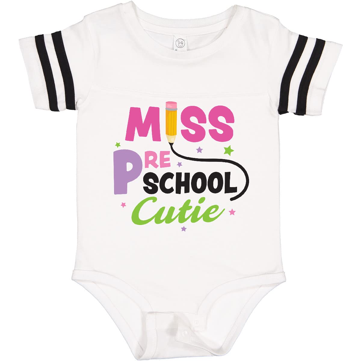 Inktastic Miss Preschool Bodysuit - Cute Pencil & Stars Design for Baby Girls