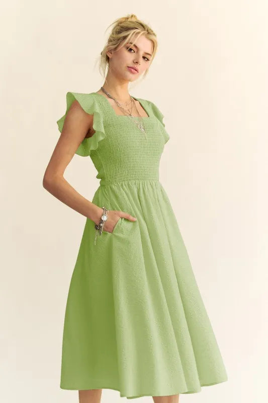 Sage Green Ruffled Cap Sleeve Smocked Mini Dress for Women | Summer Floral Boho Dress | Perfect for Beach Vacation, Date Night & Outdoor Parties