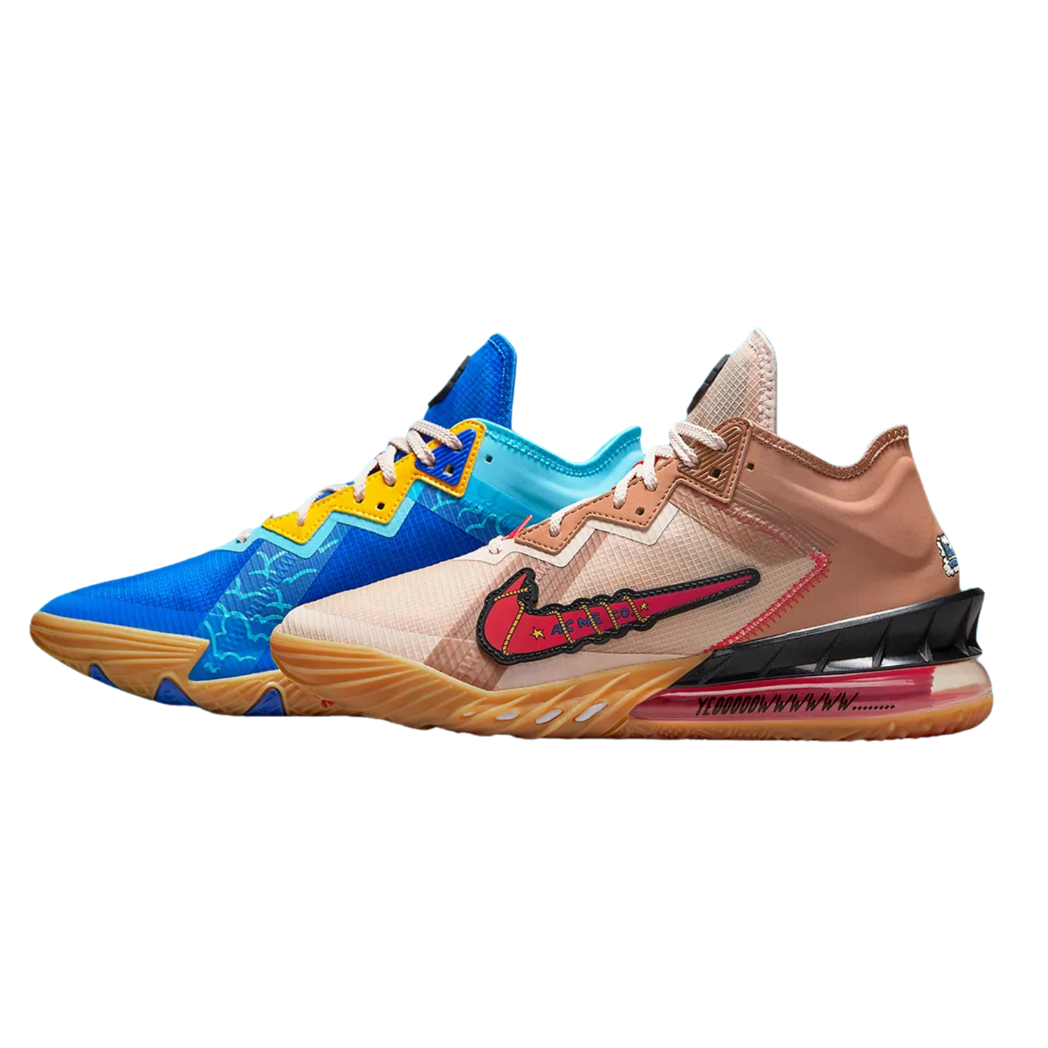 Nike LeBron 18 Low Basketball Shoes - Wile E. vs Roadrunner Space Jam Edition in Racer Blue, Baltic Blue & University Gold | Perfect for Court Performance & Streetwear Style