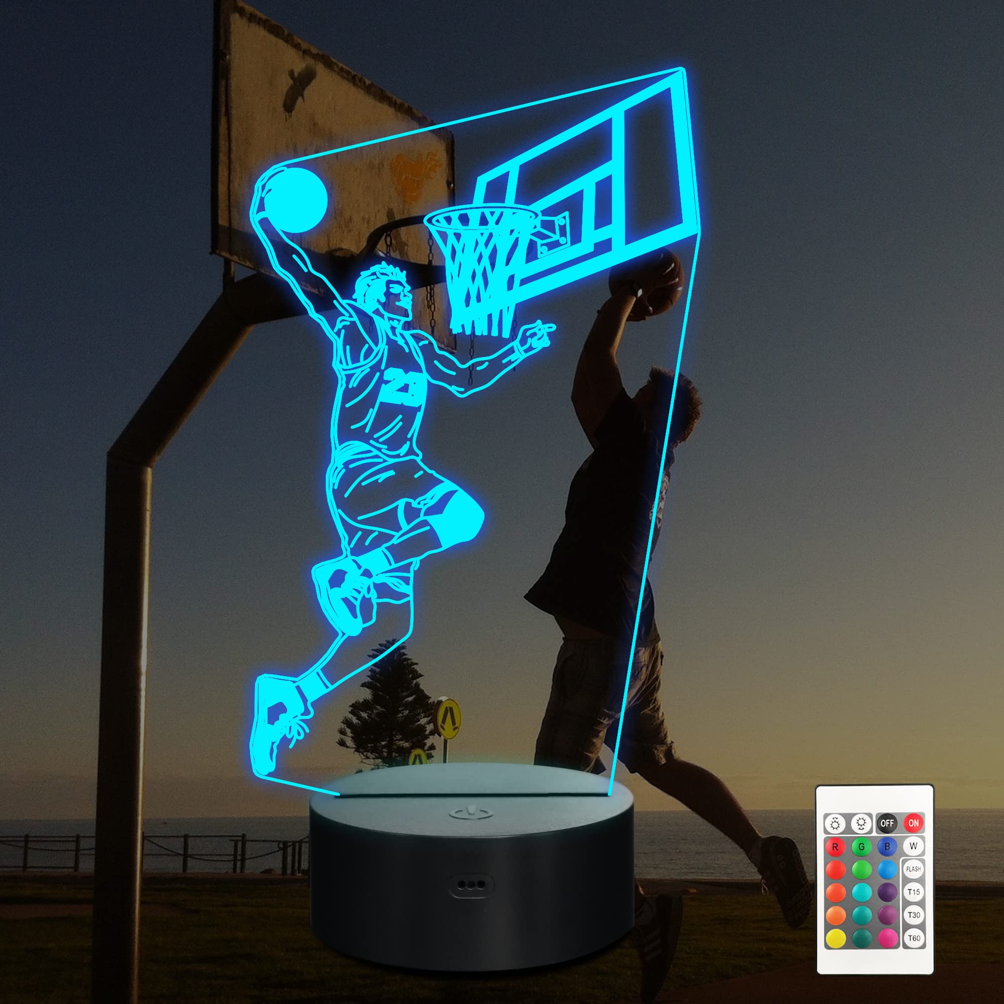 3D Illusion Basketball Player Ammonite Lamp - 16 Color Changing Night Light with Remote, Perfect for Kids Bedroom Decor, Christmas, Birthday Gifts for Boys & Girls Basketball Fans - Ideal for Bedrooms, Game Rooms & Sports Themed Parties