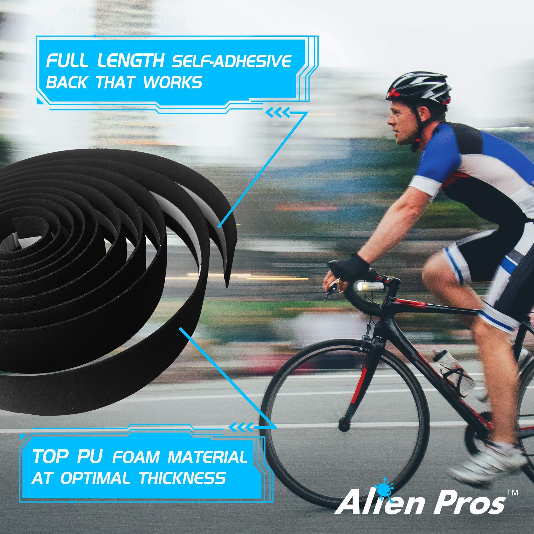 ALIEN PROS Bike Handlebar Tape - Set of 6 Blue & Yellow EVA Foam Grips for Comfortable Cycling | Perfect for Road Bikes, Mountain Bikes & Commuter Bikes
