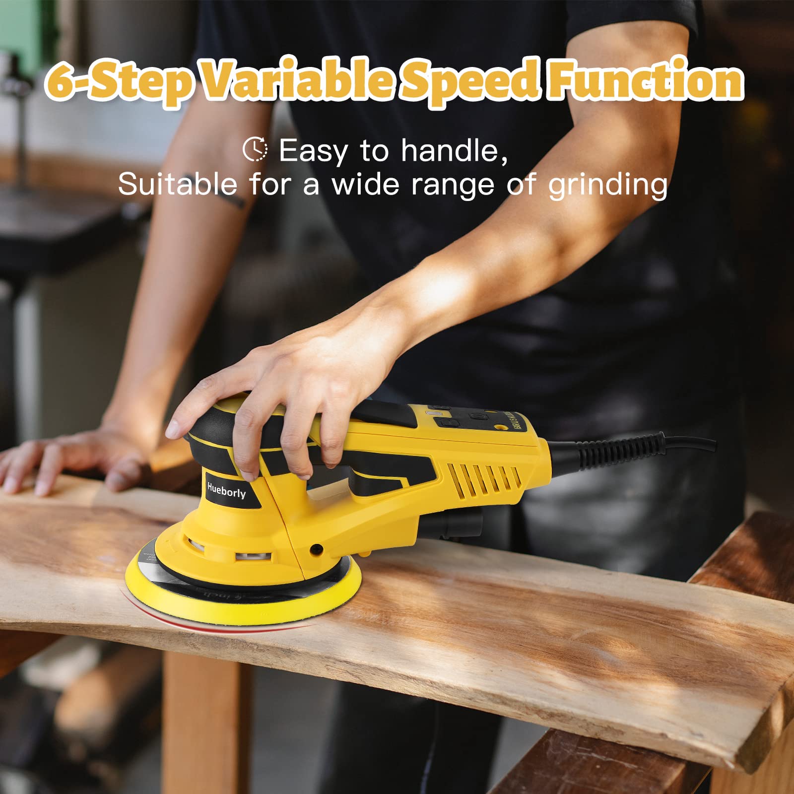 6-Inch Electric Random Orbital Sander - 350W Brushless Motor, 10000 RPM Variable Speed Polisher for Wood Sanding, Wall Smoothing, Rust Removal & Car Detailing - Professional Power Tool for DIY & Woodworking Projects